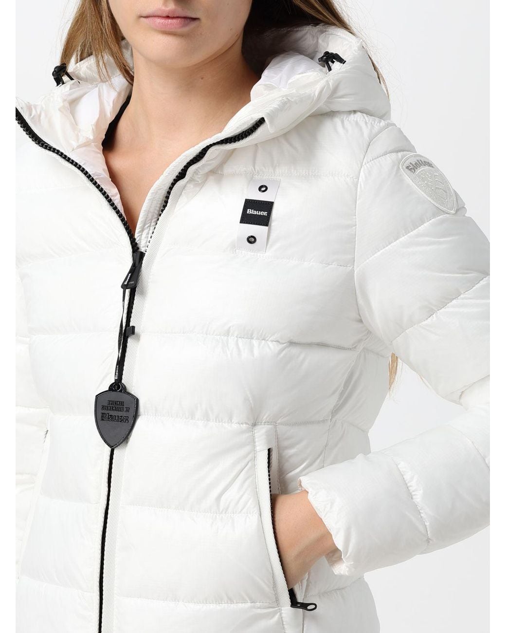 Blauer White Caroll Short Quilted Nylon Hooded Puffer Jacket