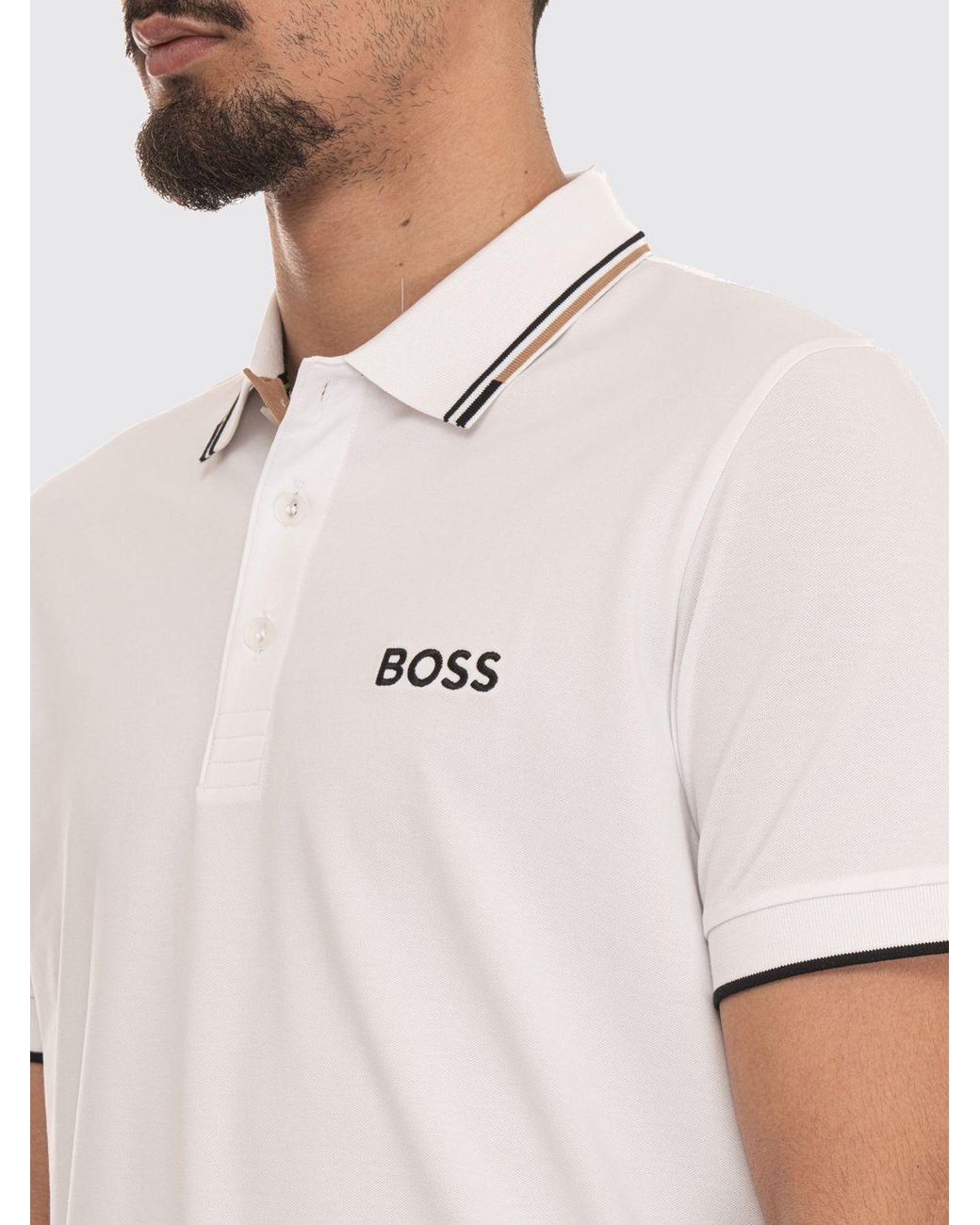 Boss White Cotton Polo With Logo for men