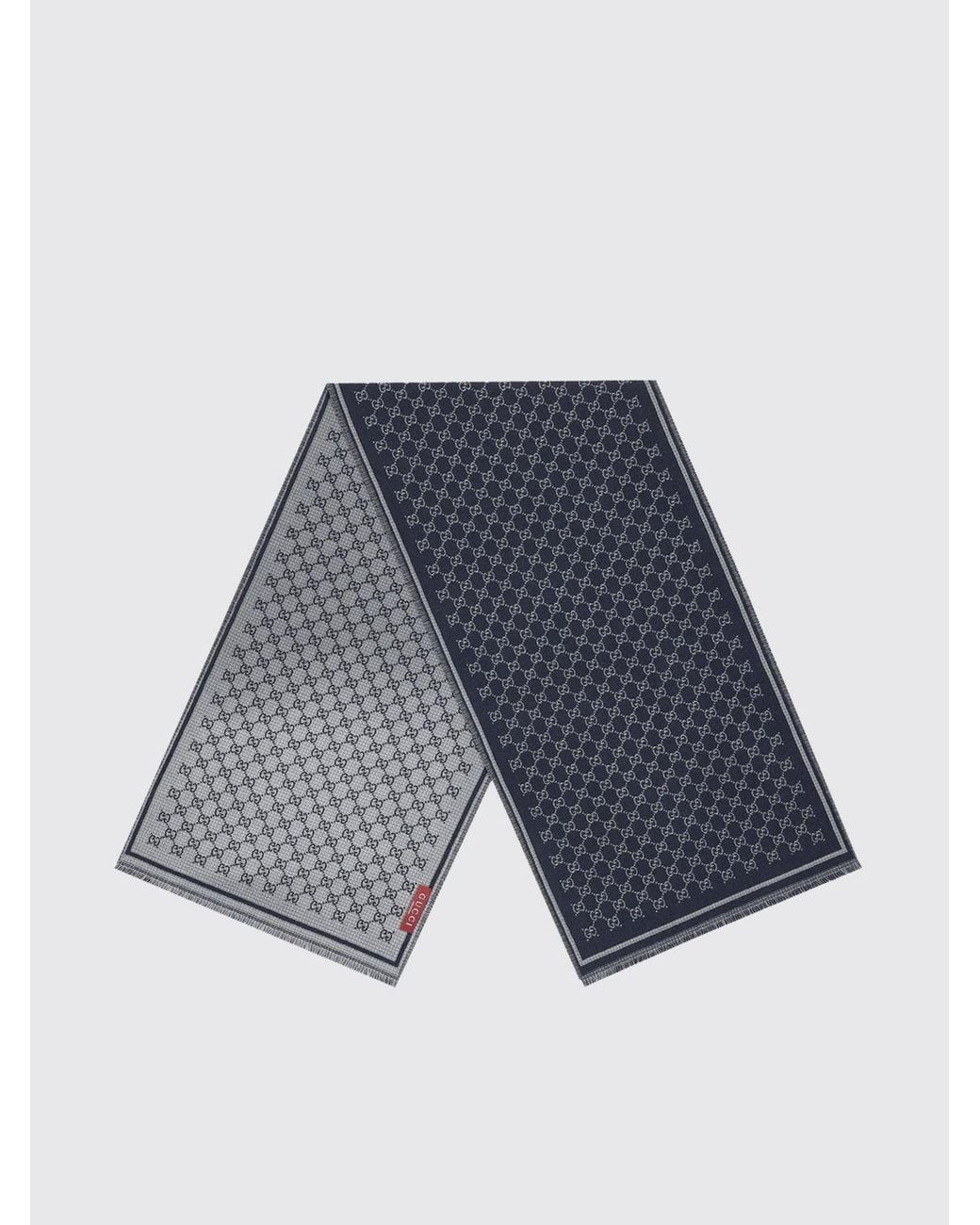 Gucci Blue All-Over Gg Motif Wool Scarf With Fringed Edges for men