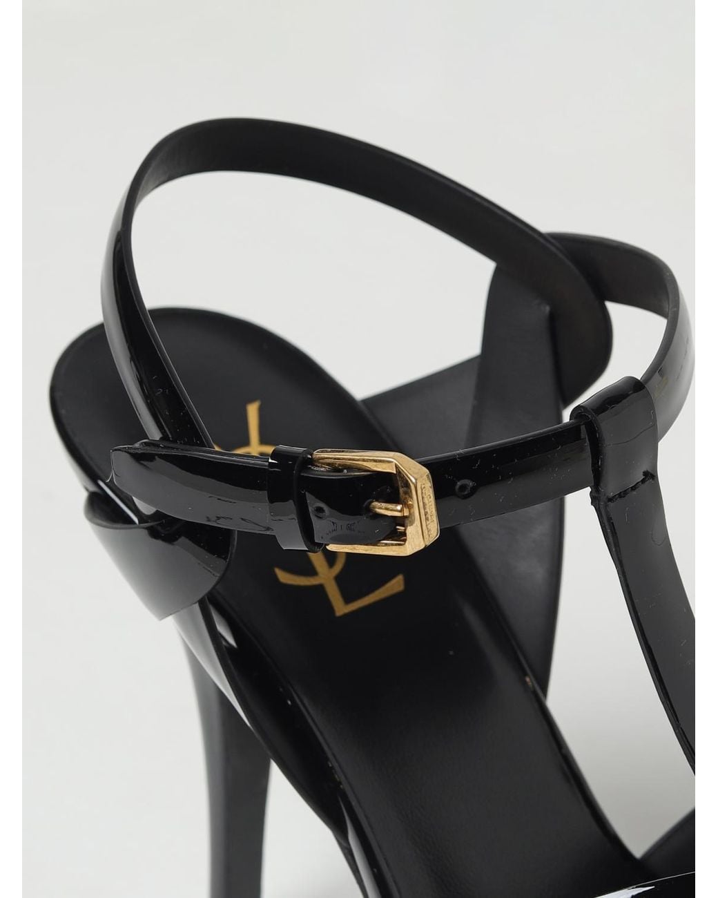 Saint Laurent Black Elegant Platform Sandals With High Heel And Ankle Strap Closure