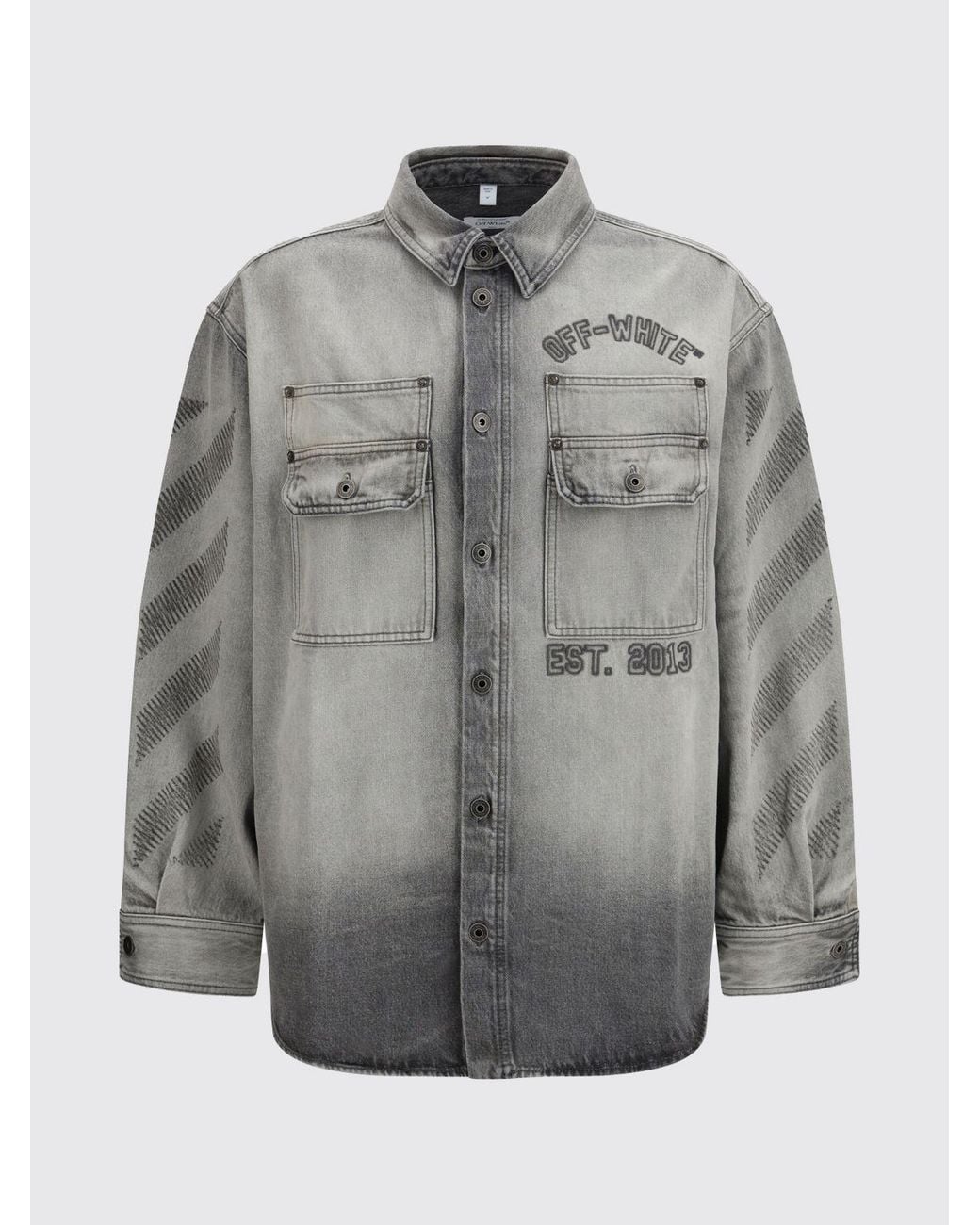 Off-White c/o Virgil Abloh Gray Cotton Denim Shirt With Logo Print for men