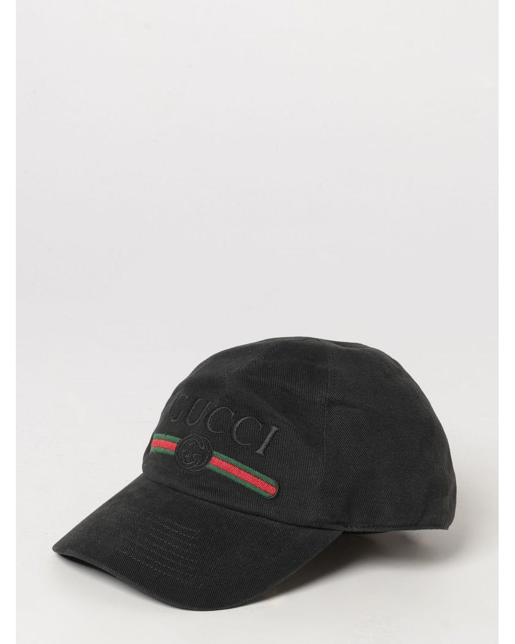 Gucci Black Striped Cotton Baseball Cap With Embroidered Logo for men