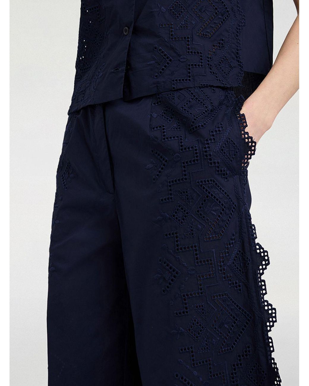 Momoní Blue MomonÌ High-Waisted Poplin Palazzo Trousers With Macramé Inserts