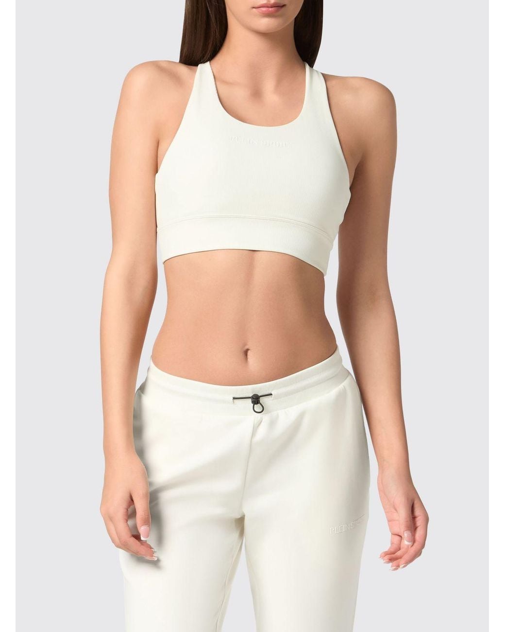 Philipp Plein White Cropped Slim Fit Sports Top
