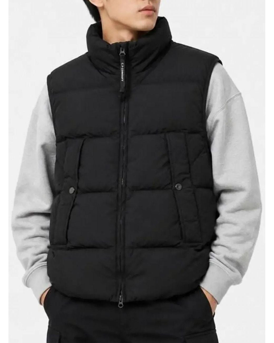 C P Company Black High Neck Quilted Technical Padded Gilet for men