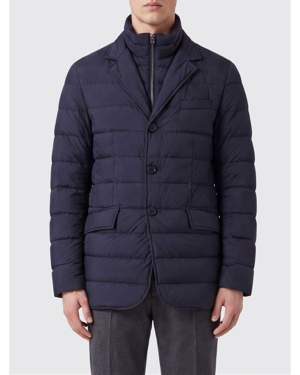 Herno Blue Slim Fit Quilted Nylon Down Blazer With Bib for men