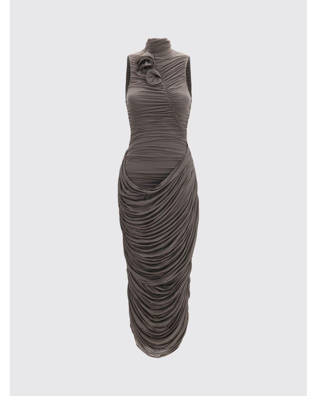 Magda Butrym Brown Off-The-Shoulder Ruched Jersey Sheath Midi Dress With Flower