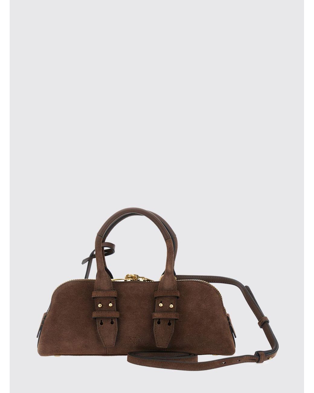 Pinko Brown Escape Suede Leather Handbag With Love Birds Logo