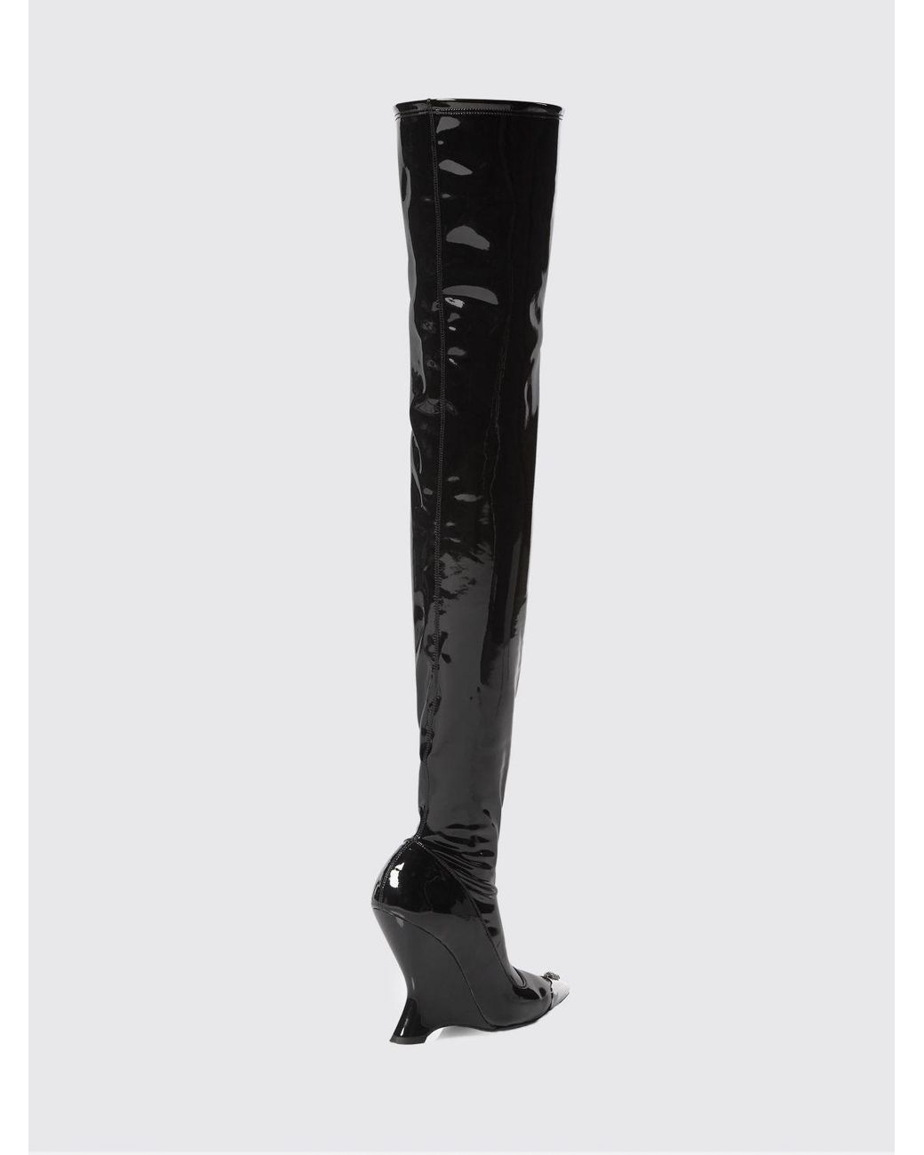 Philipp Plein Black Patent Leather Over-The-Knee Boots With Skull And Sculptural Heel