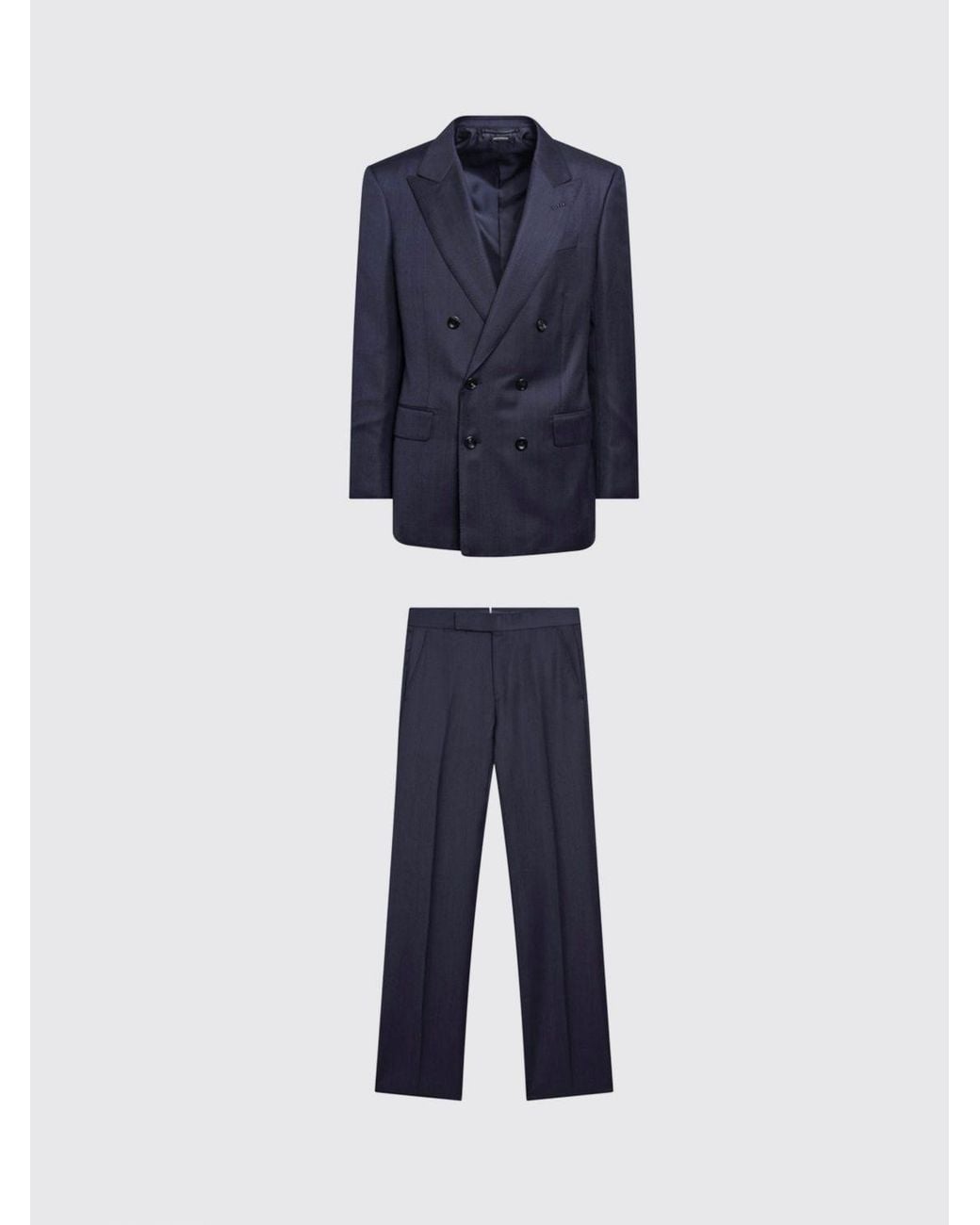 Tom Ford Blue Double-Breasted Pure Wool Suit With Peak Lapels for men