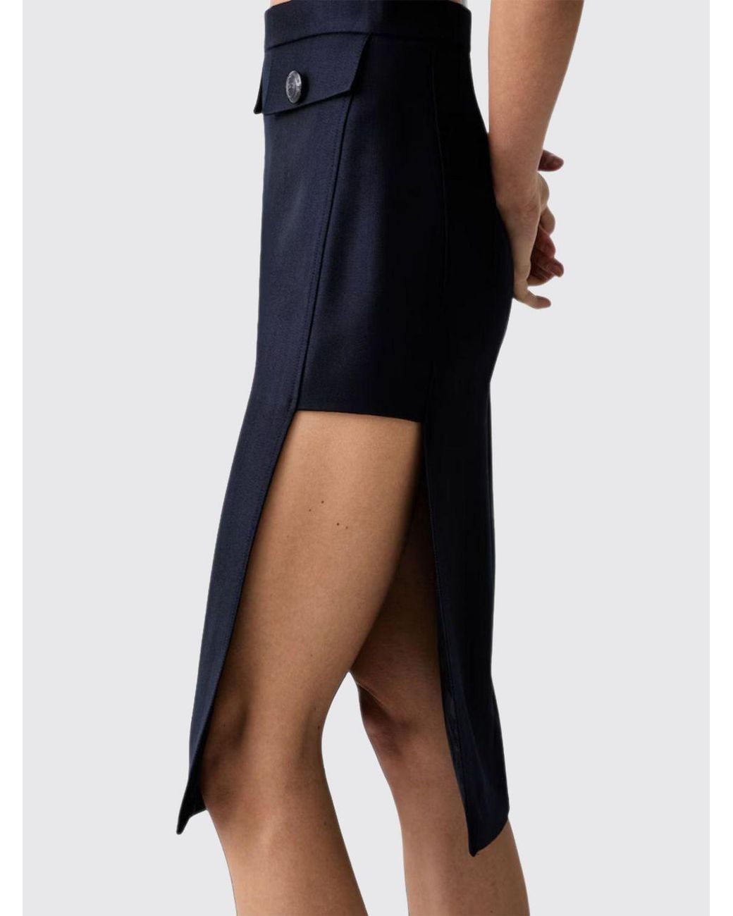 Elisabetta Franchi Blue High-Waisted Cool Wool Midi Pencil Skirt
