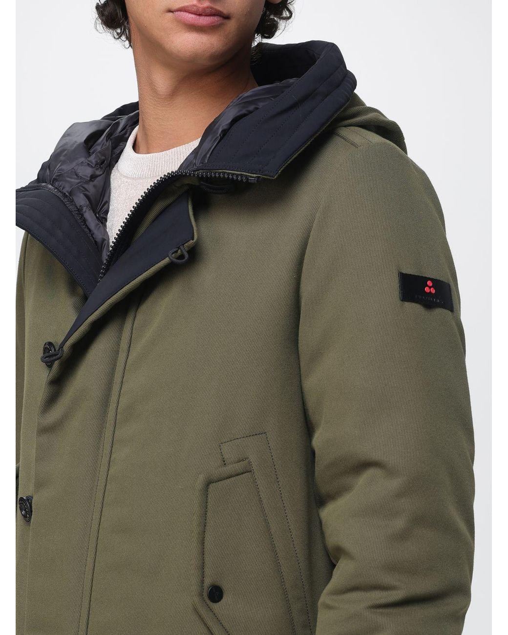 Peuterey Green Kasa Ki Water-Repellent Knee-Length Parka With Fur Collar for men