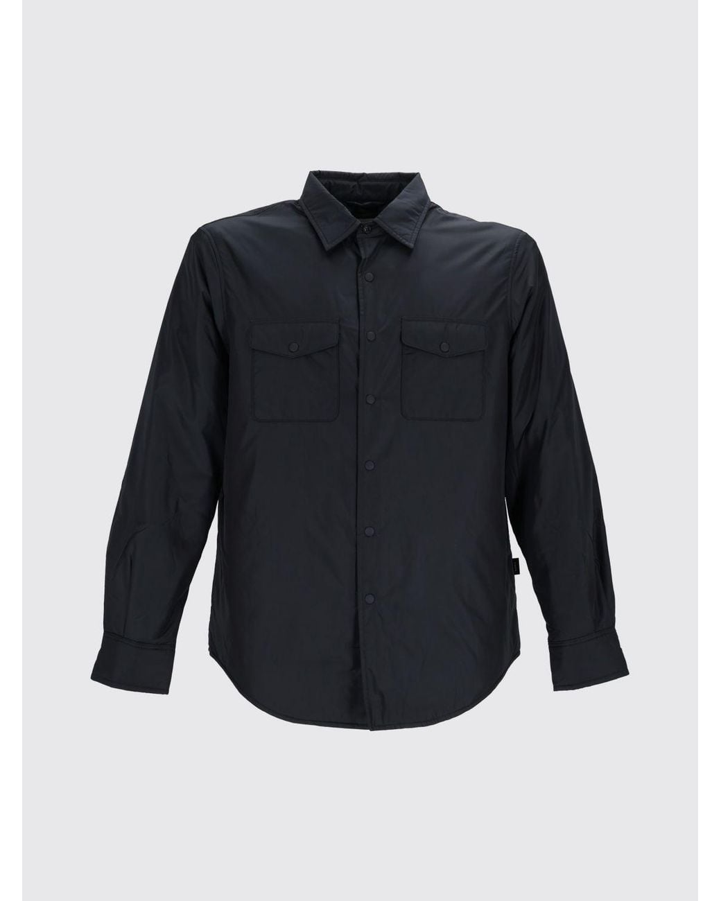 Aspesi Blue Padded Tech Fabric Shirt Jacket With Flap Patch Pockets for men