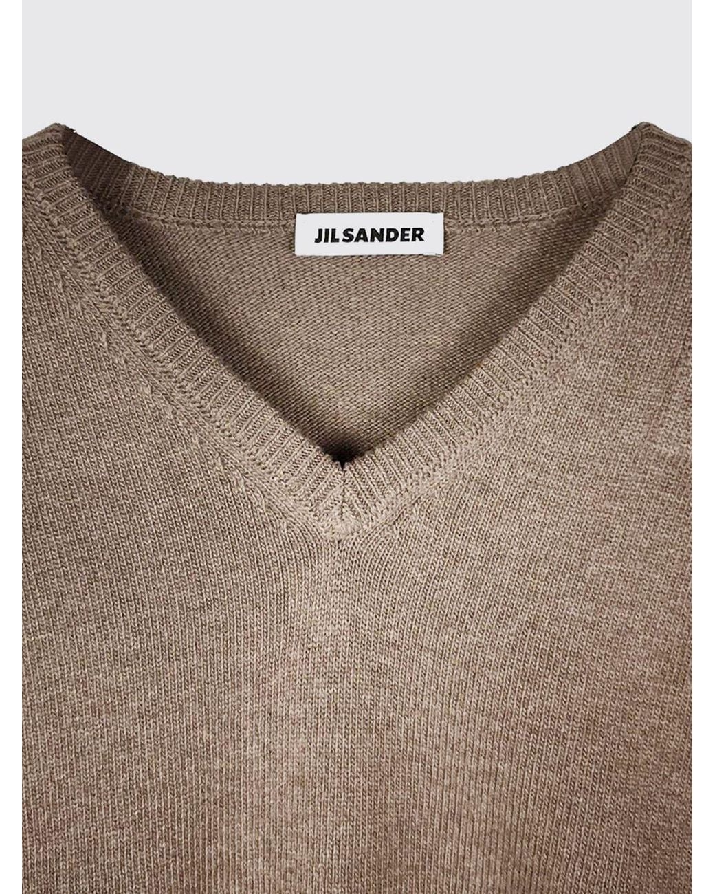 Jil Sander Brown V-Neck Long-Sleeved Wool Blend Jumper for men