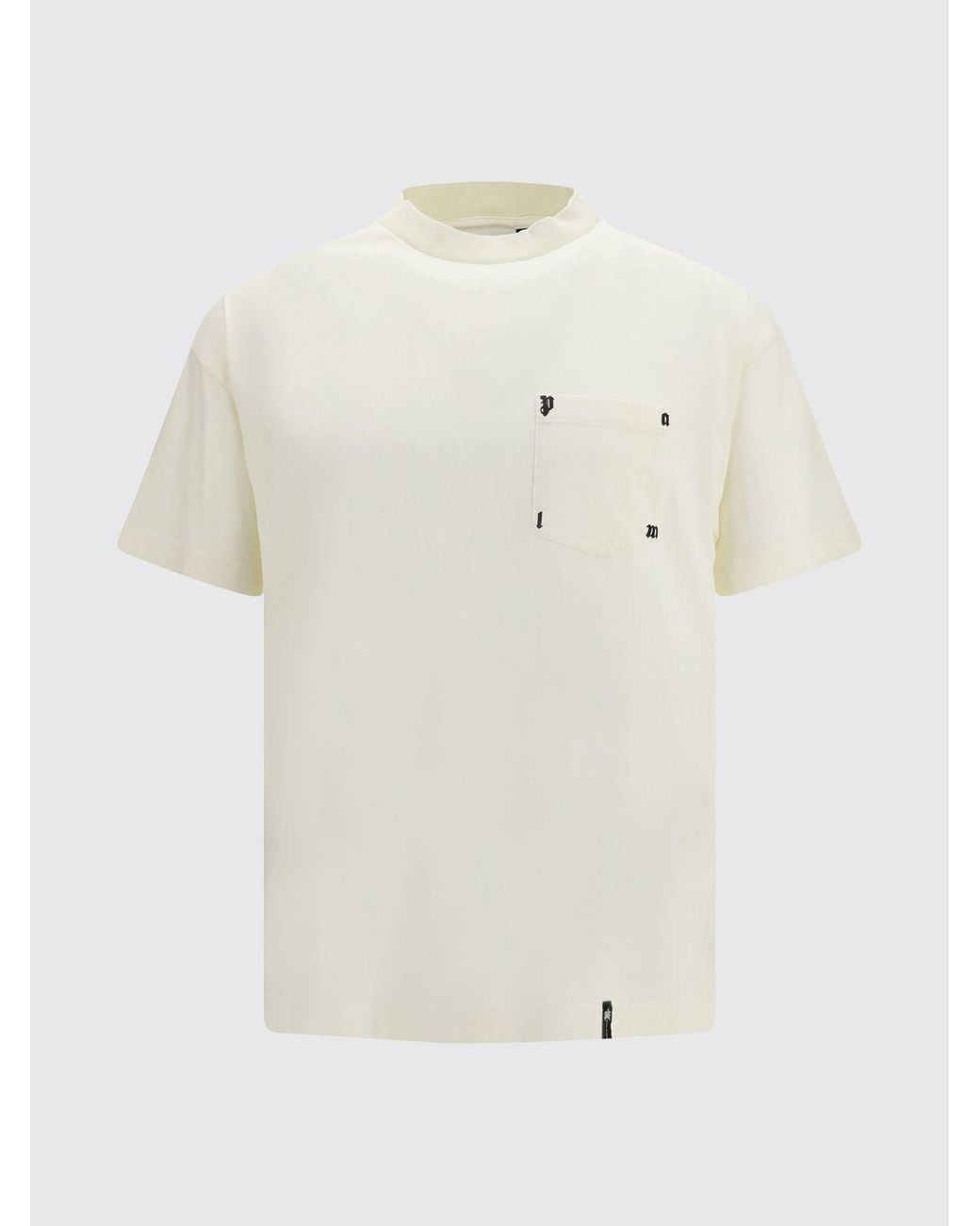 Palm Angels White Cotton T-Shirt With Patch Pocket And Contrast Logo for men