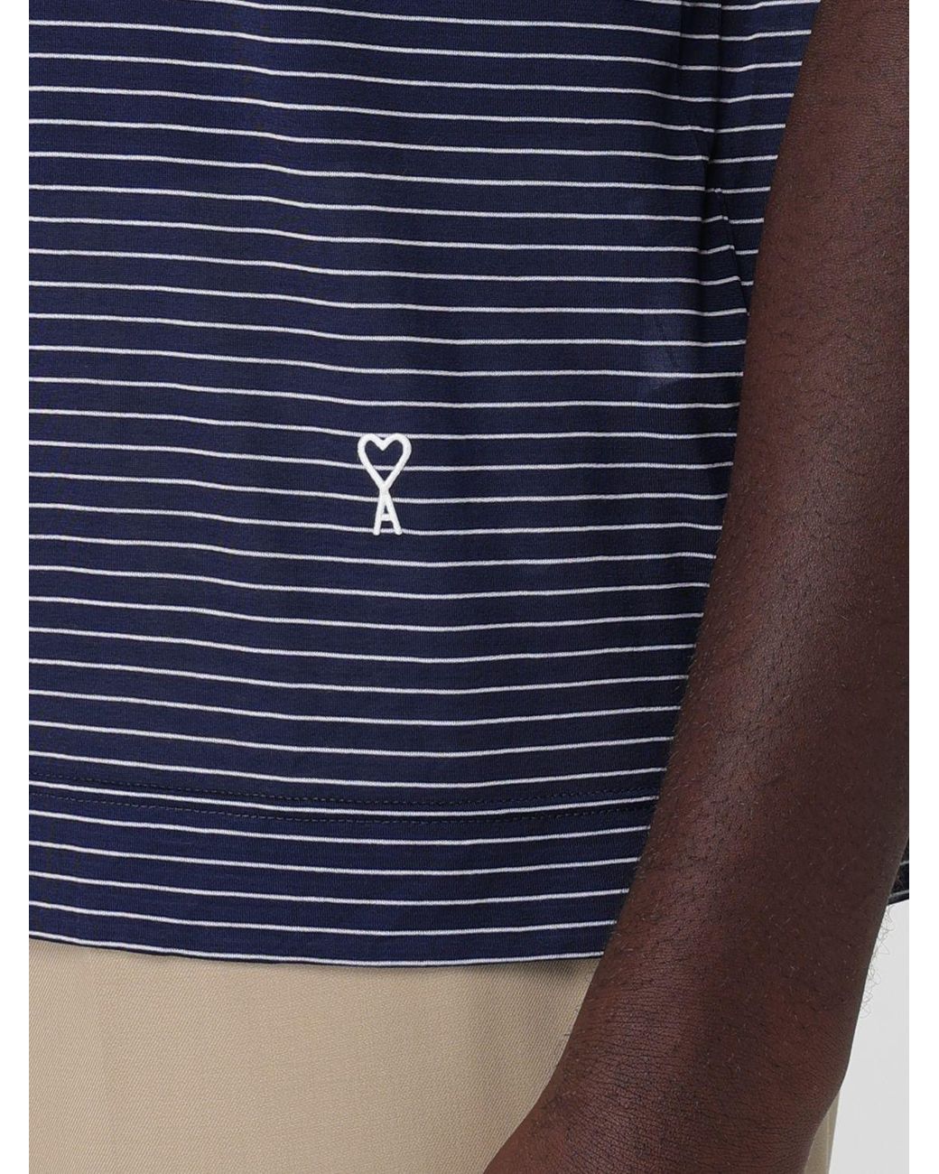 AMI Blue Striped Cotton T-Shirt for men