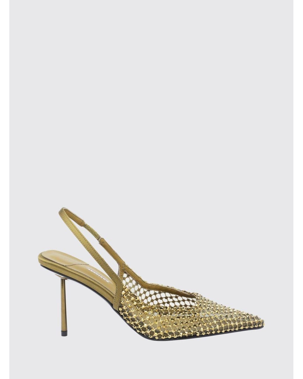 Le Silla Metallic Gilda Crystal-Embroidered Mesh High-Heeled Slingback Pumps