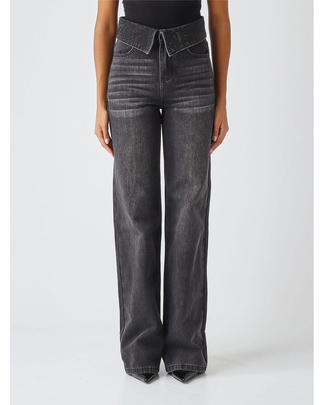 Twentyfourhaitch Black High-Waisted Straight Jeans
