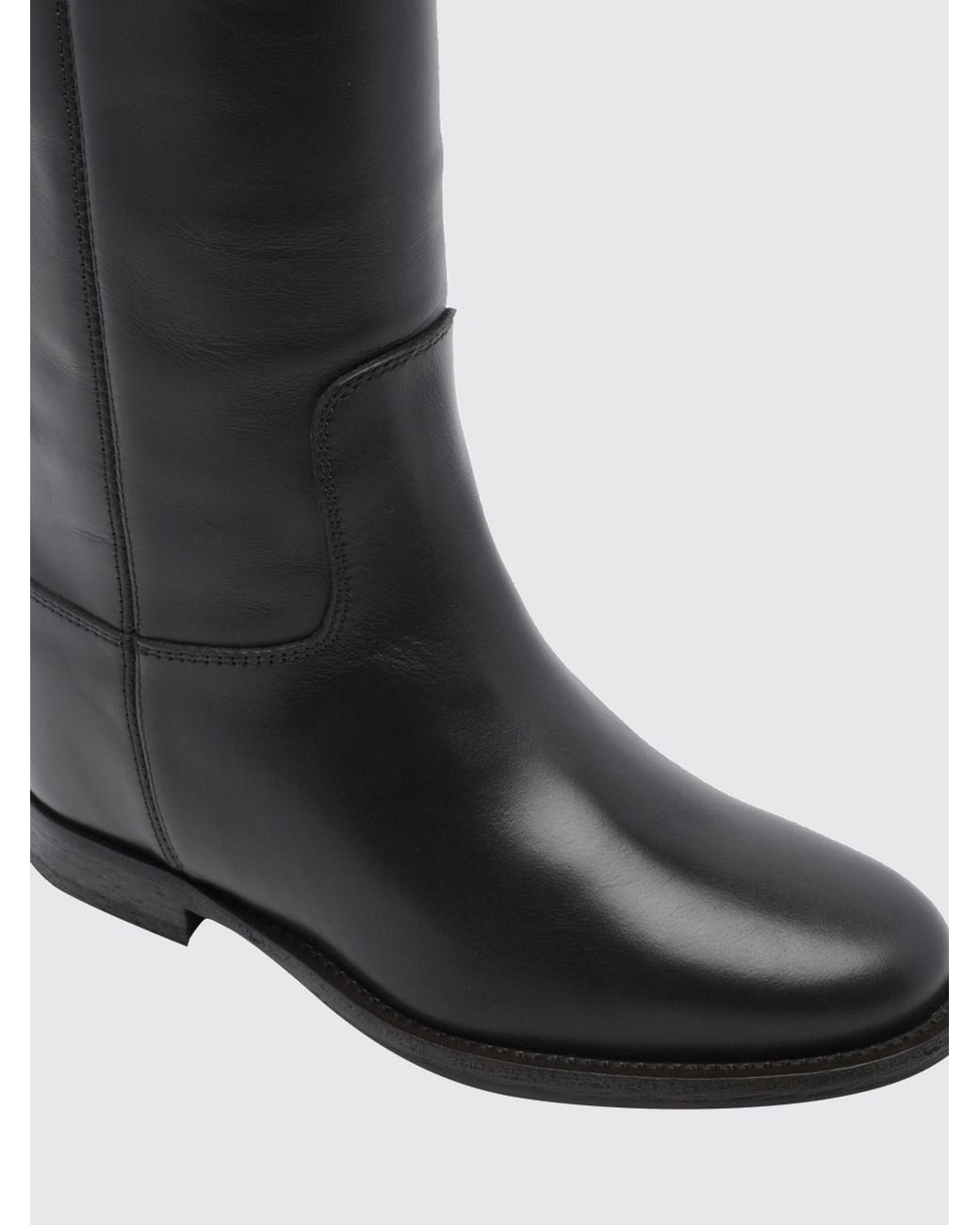 Via Roma 15 Black Knee-High Smooth Leather Wedge Boots With Strap Details