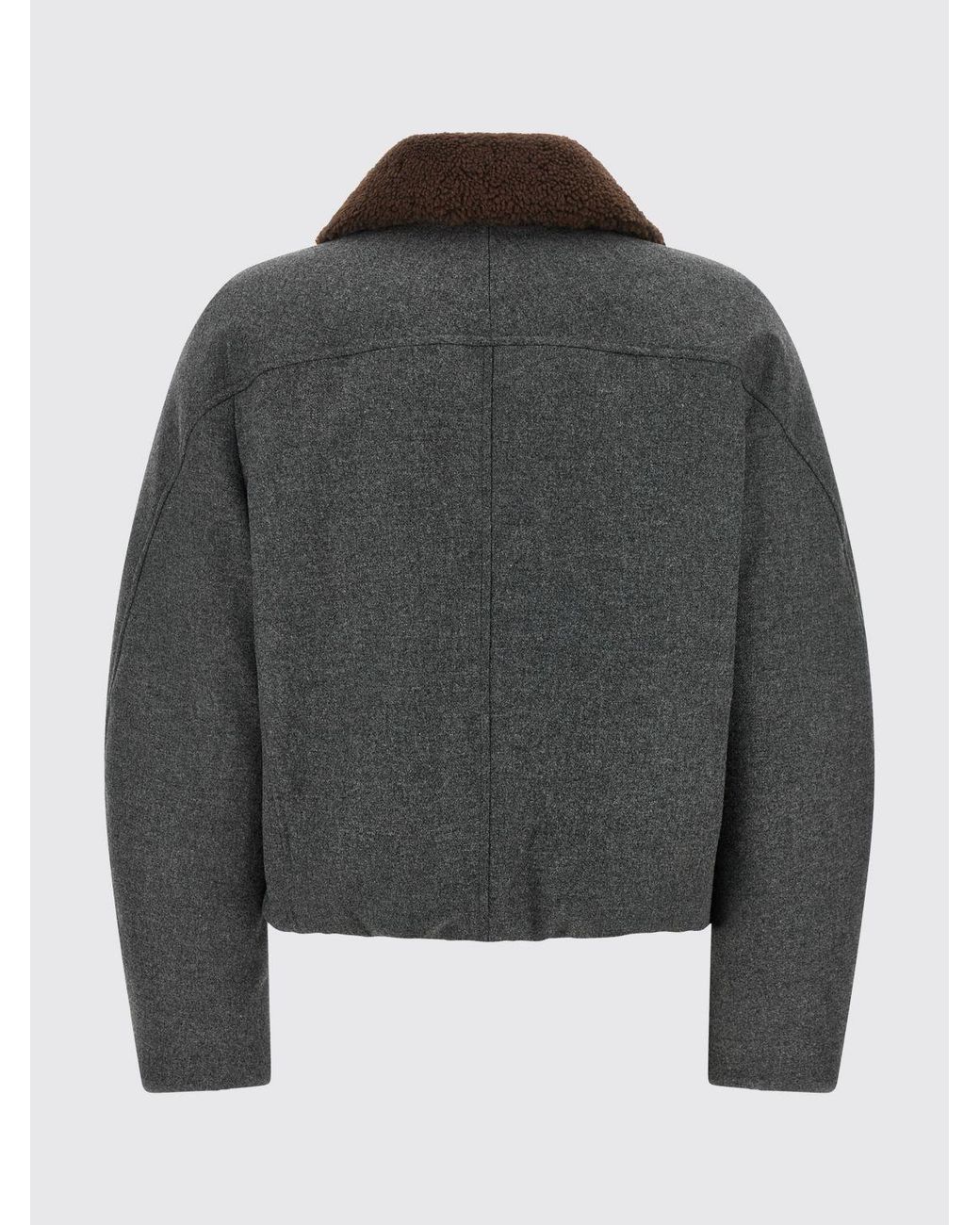 Brunello Cucinelli Gray Short Virgin Wool And Cashmere Coat With Fur Collar