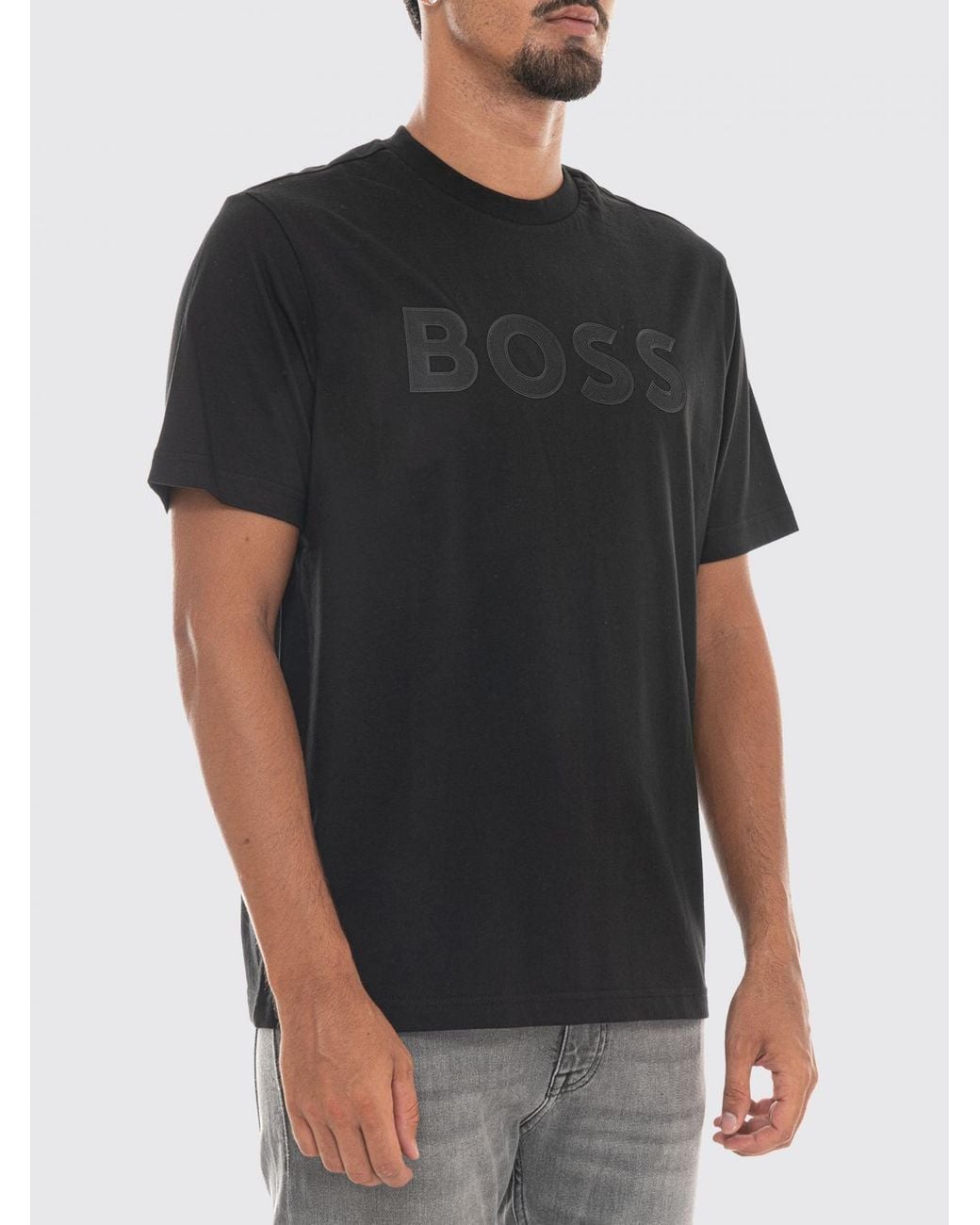 Boss Black Crew-Neck Cotton T-Shirt With Tone-On-Tone Logo for men