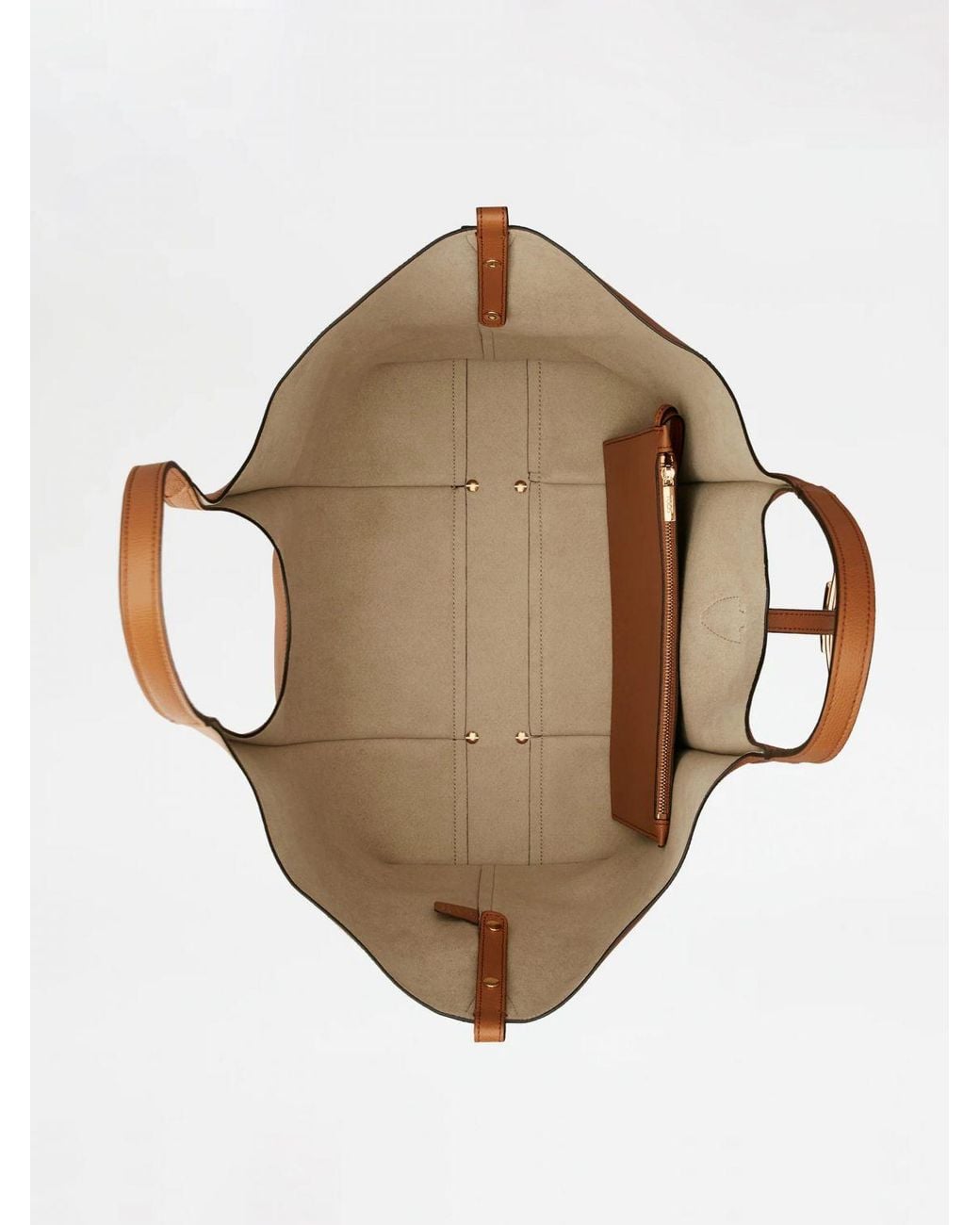 Tod's Brown T Timeless Grained Calfskin Shopping Bag With Logo