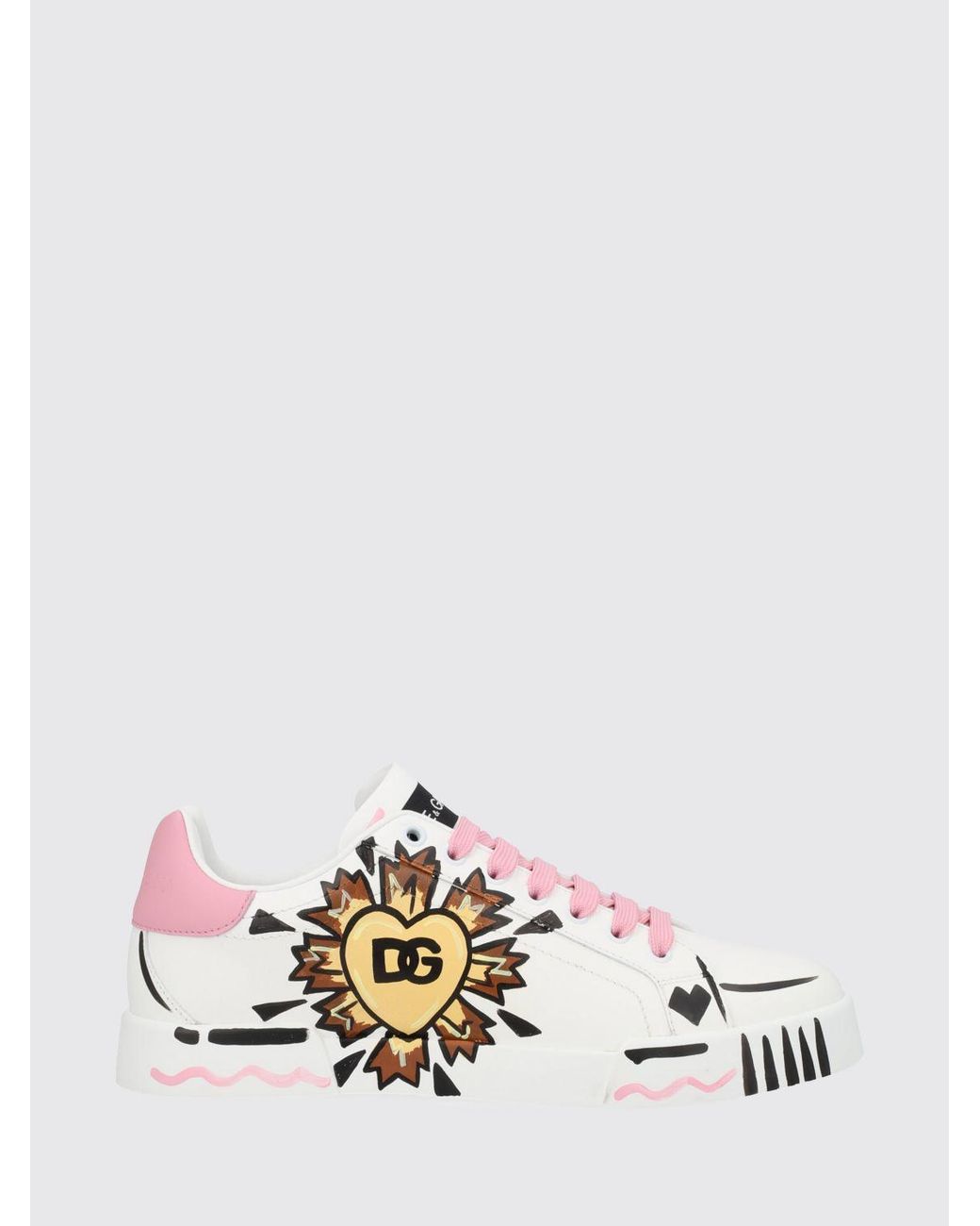 Dolce & Gabbana White Dolce &Amp Gabbana Portofino Light Strobel Hand-Painted Leather Sneakers