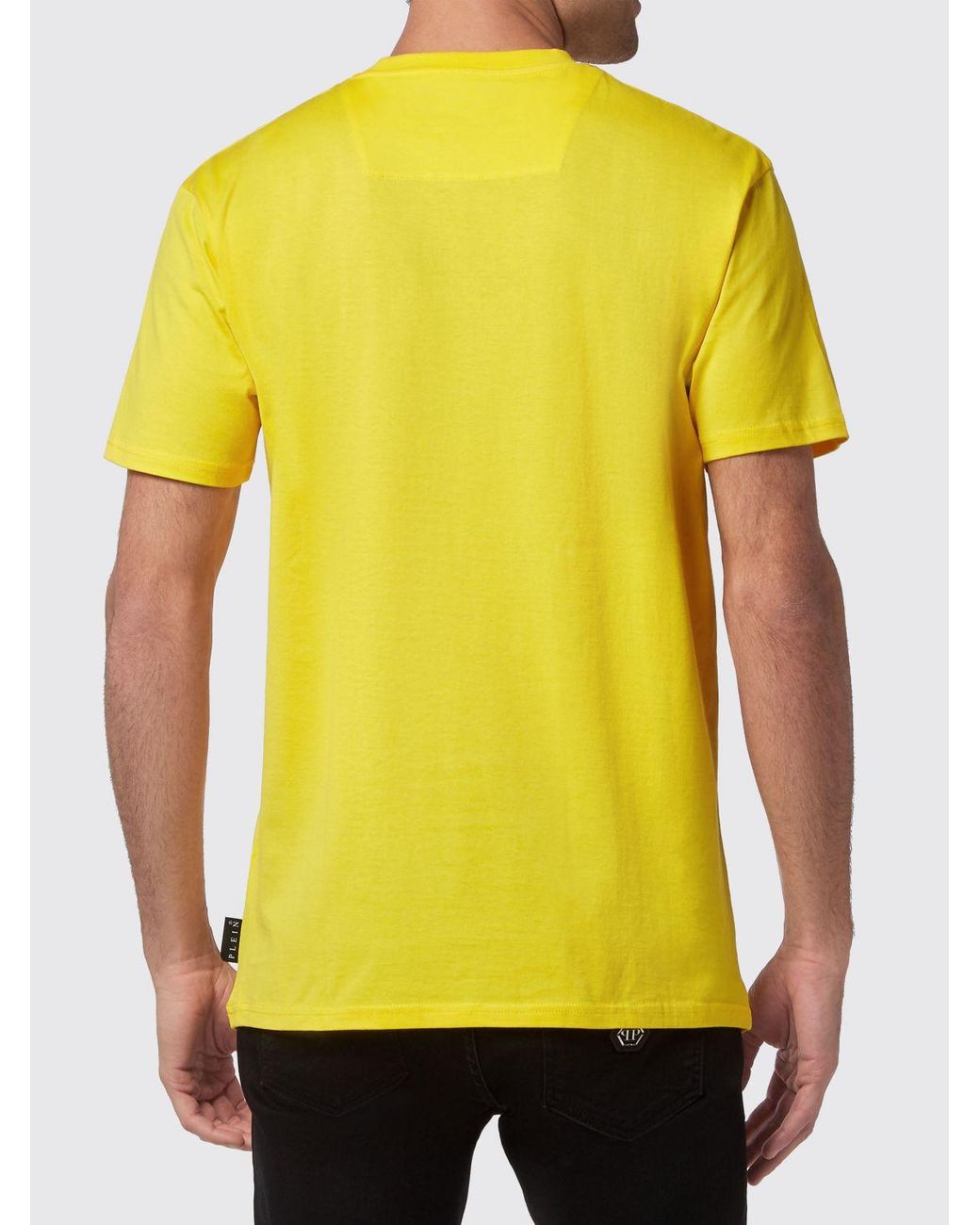 Philipp Plein Yellow Solid Colour Cotton T-Shirt With Contrasting Logo for men