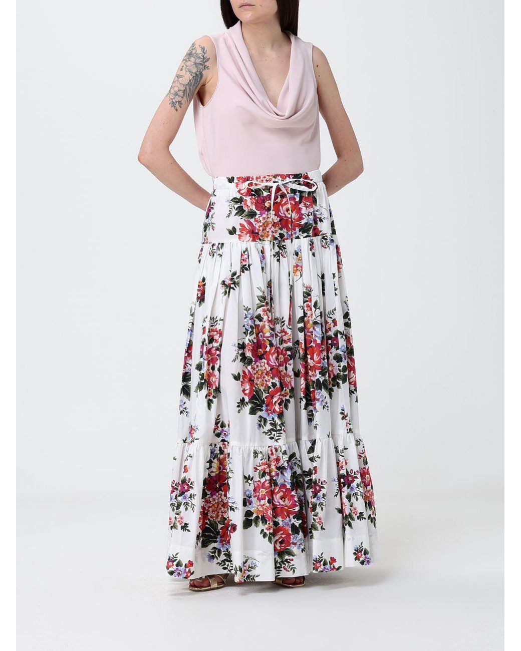 Dolce & Gabbana White Dolce &Amp Gabbana Floral Cotton Skirt