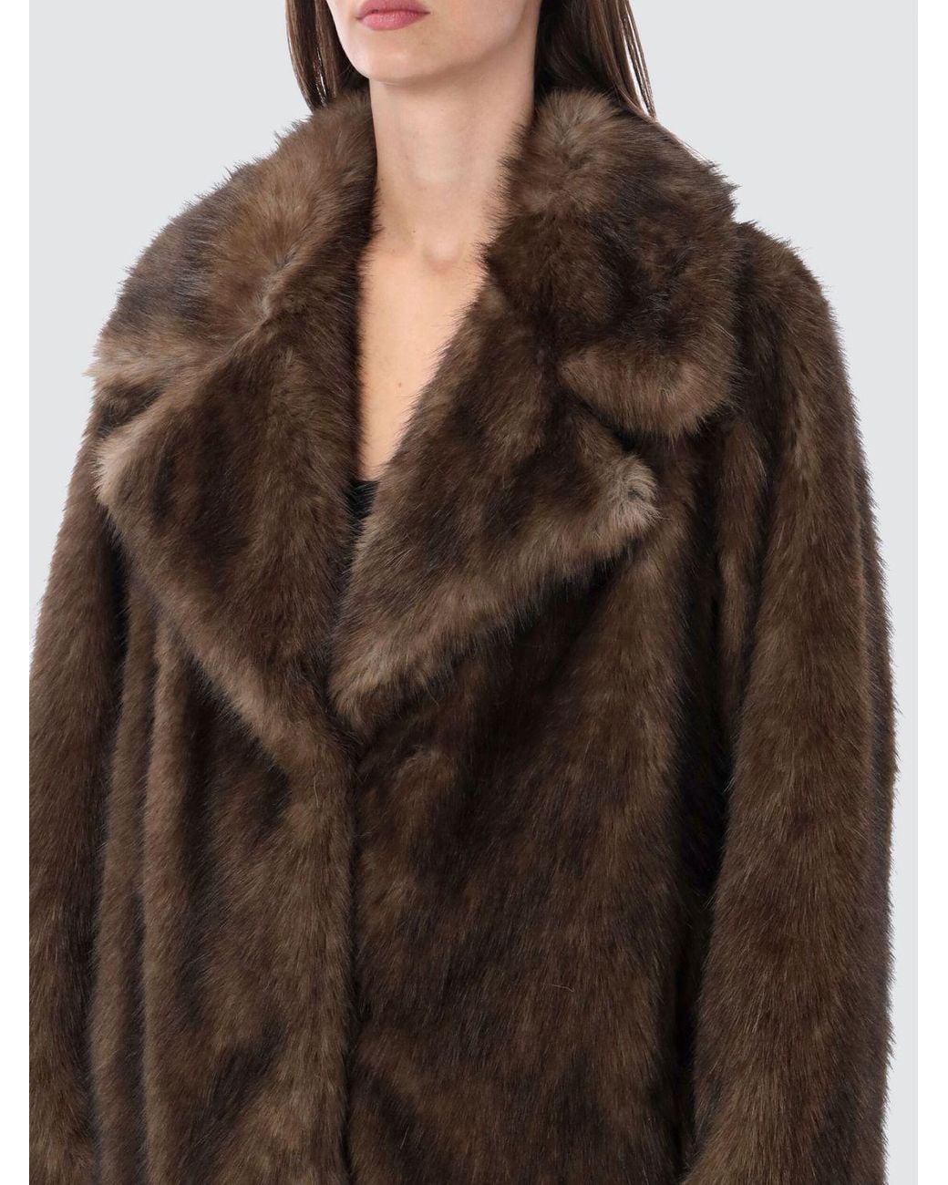 Stand Studio Brown Short Shearling-Style Faux Fur Jacket With Dropped Shoulders