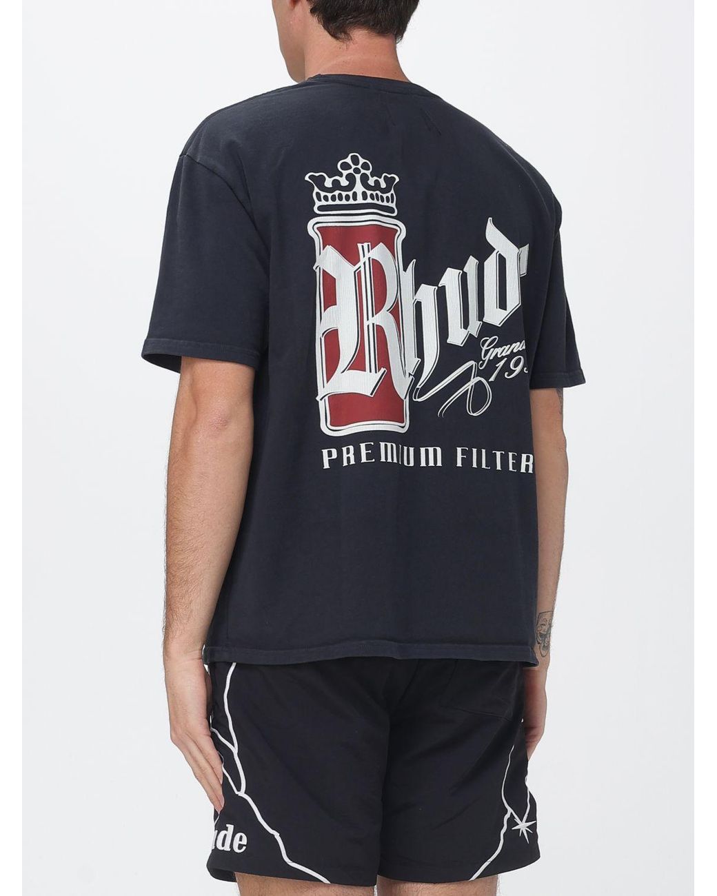 Rhude Blue Cotton T-Shirt With Front Graphic Print And Contrast Logo for men