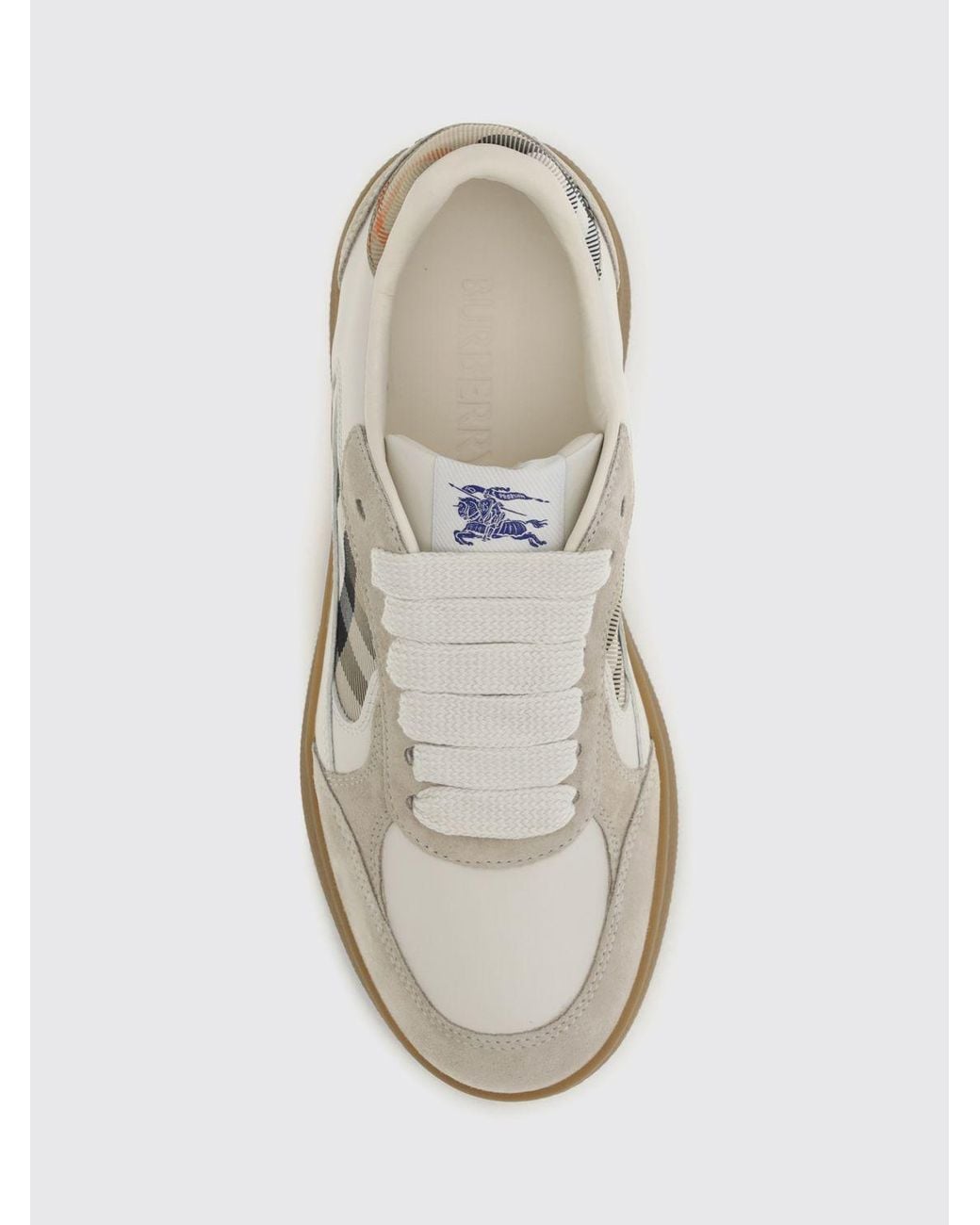 Burberry Natural Terrace Leather And Suede Sneakers With Vintage Check Motif