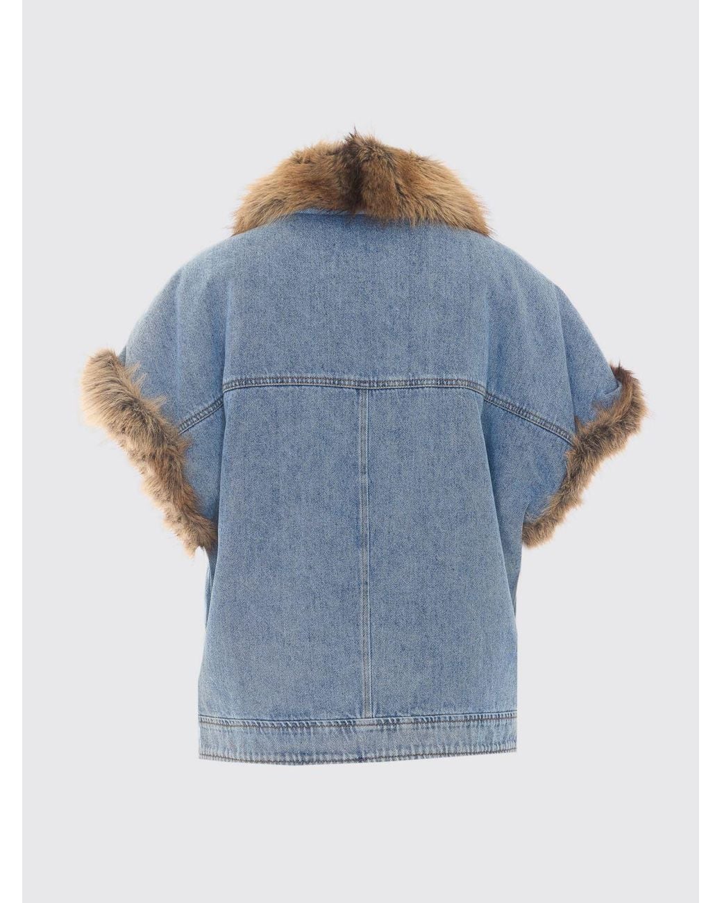 Liu Jo Blue Single-Breasted Waistcoat With Faux Fur Collar And Patch Pockets
