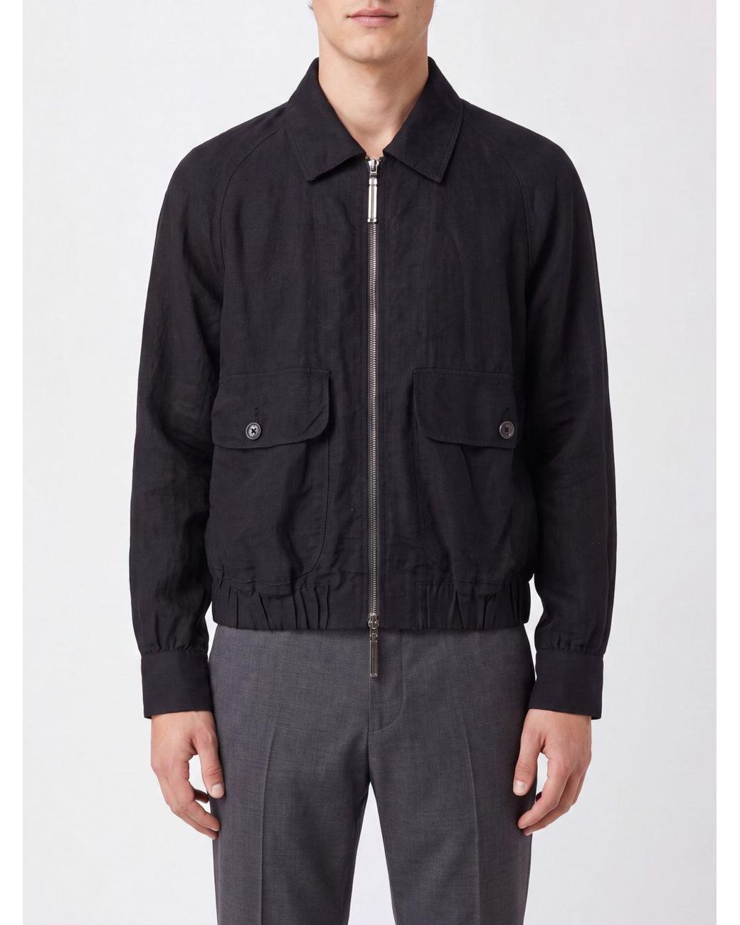 Ziggy Chen Blue Shirt-Style Pure Linen Bomber Jacket With Zip And Patch Pockets for men
