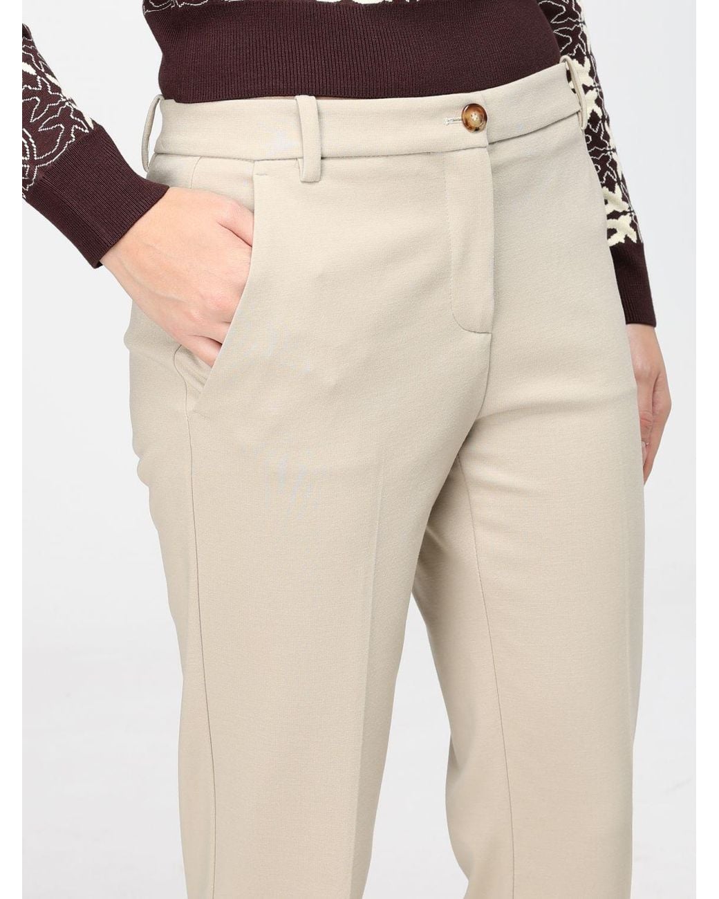 Pinko Natural Slim Fit Stretch Crêpe Chino Trousers With A Mid-Rise Waist
