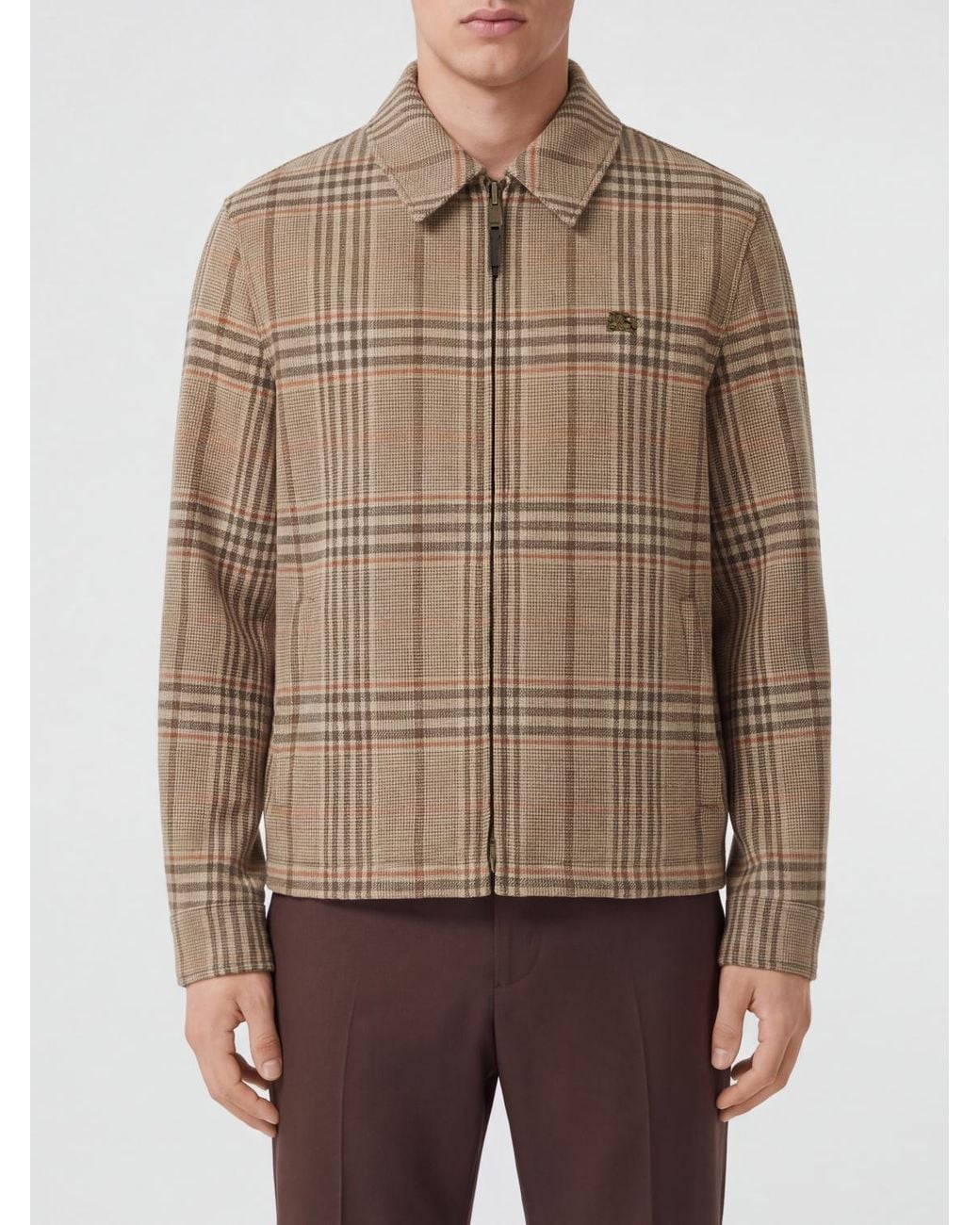 Burberry Brown Tartan Wool Shirt Jacket With Zip Closure for men