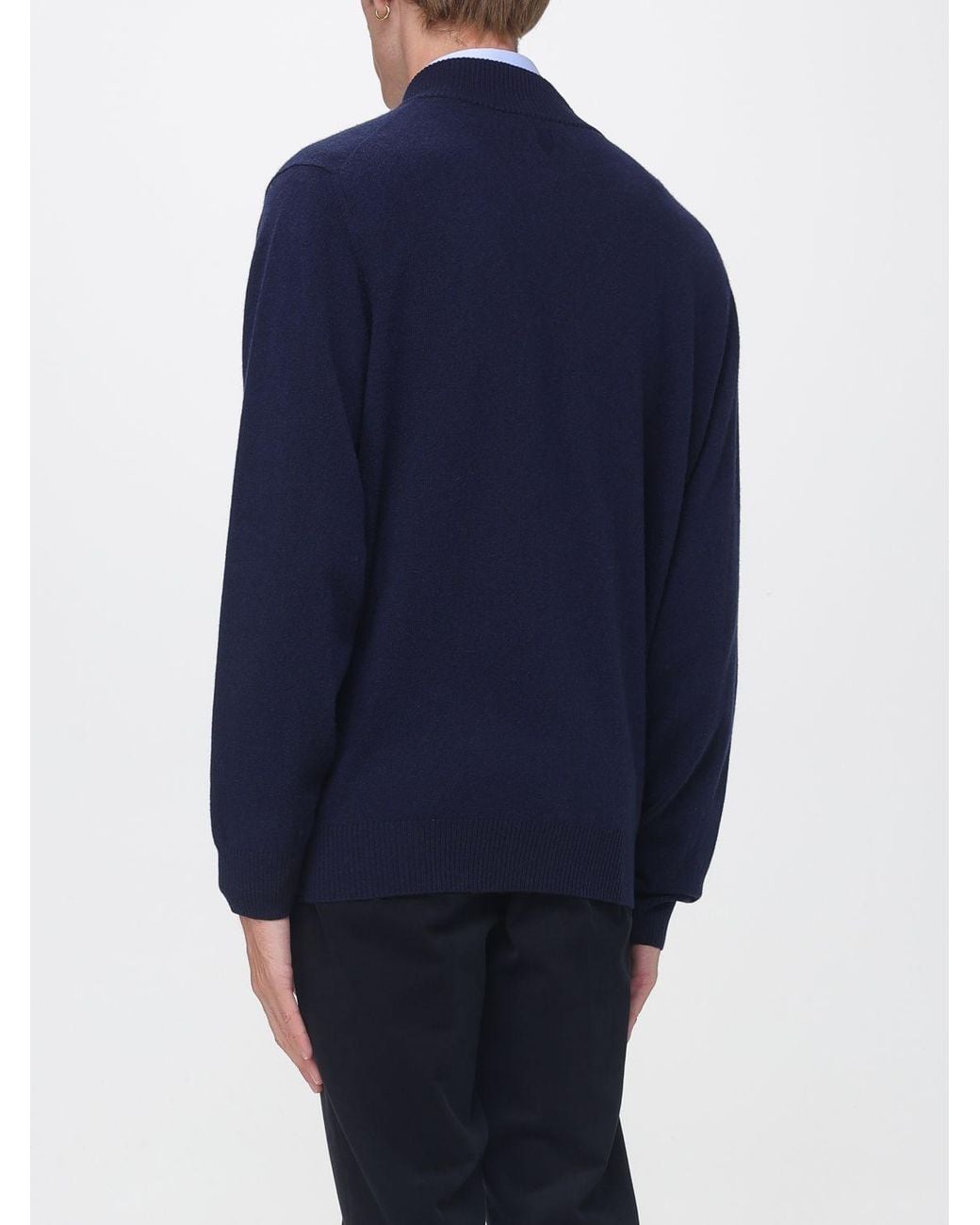 Canali Blue Wool And Cashmere Blend Mock Neck Zip-Up Cardigan for men