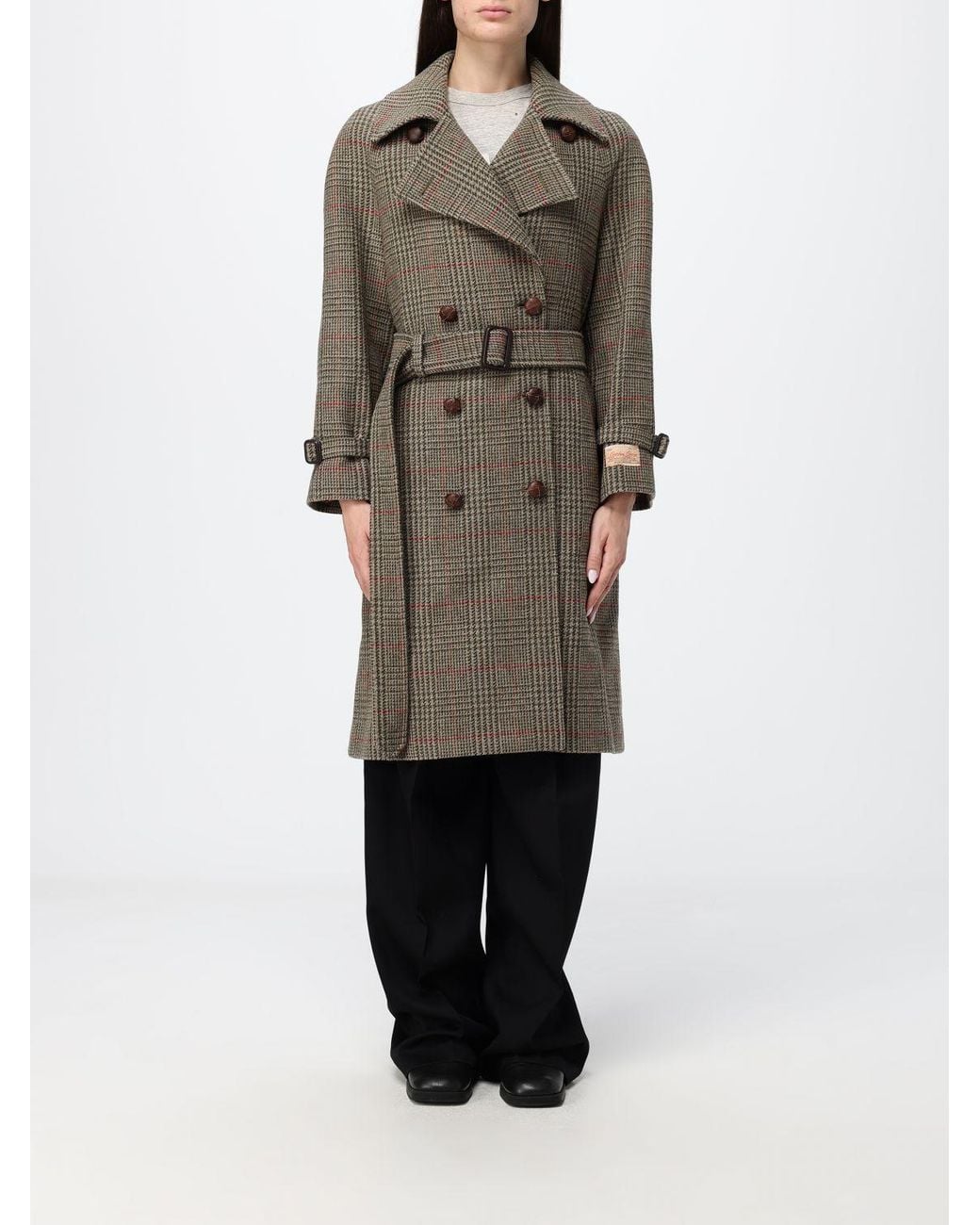 Golden Goose Deluxe Brand Gray Prince Of Wales Double-Breasted Knee-Length Coat