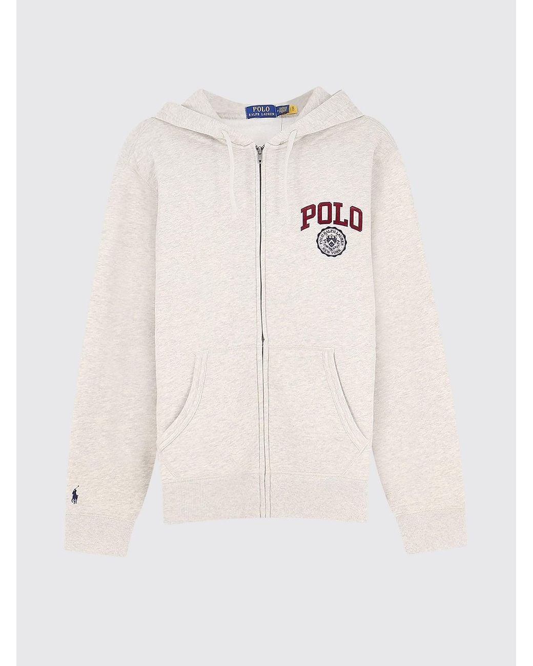 Polo Ralph Lauren White Zip-Up Cotton-Blend Hoodie With Kangaroo Pocket for men