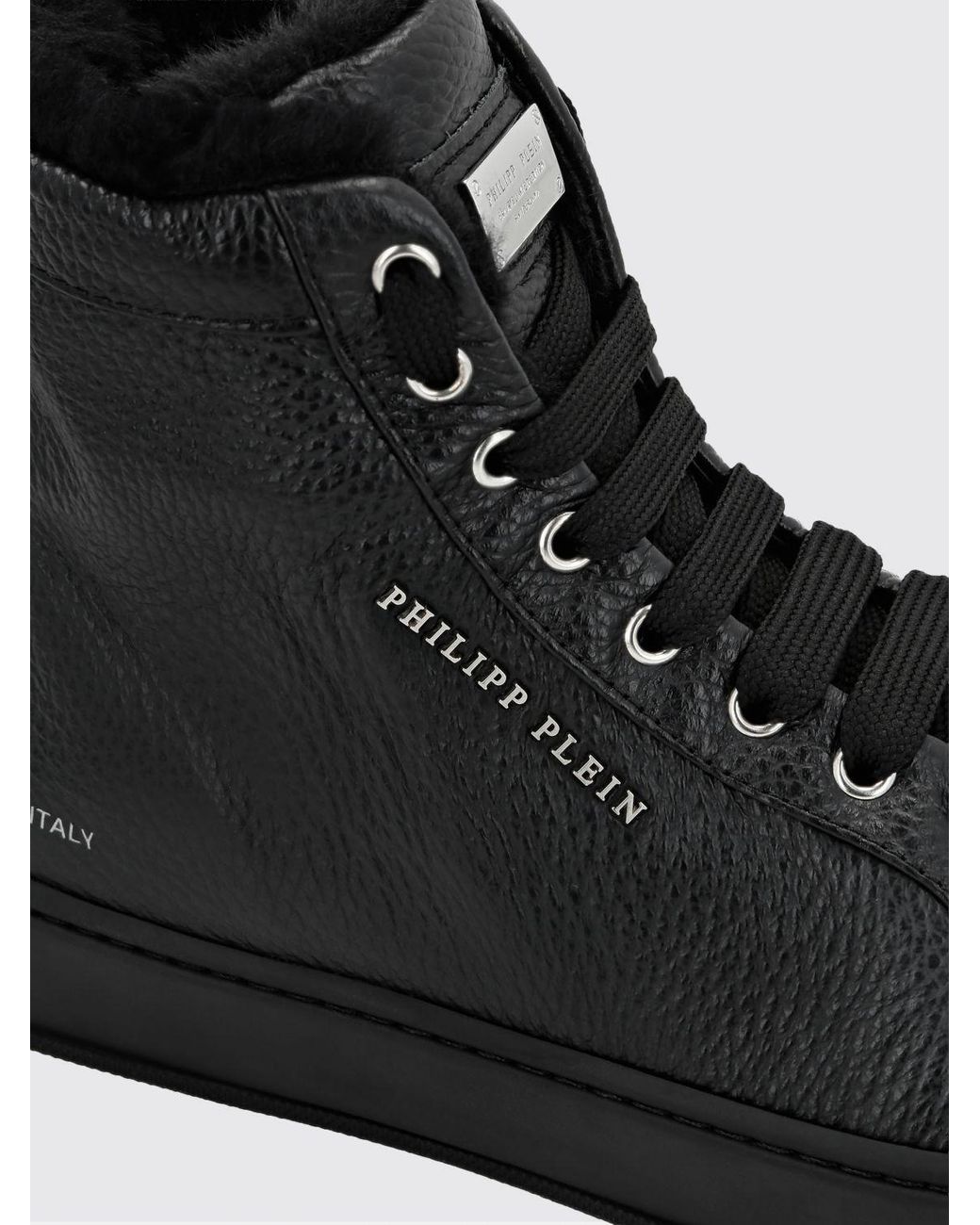 Philipp Plein Black High-Top Grained Leather Sneakers With Shearling Lining for men
