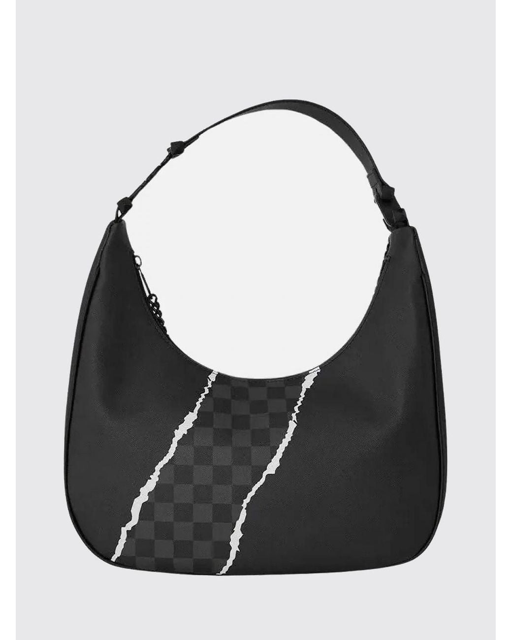 Sprayground Black Monogram Print Coated Cotton Hobo Bag With Flat Handle