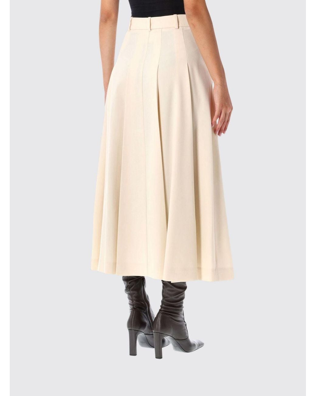By Malene Birger Natural High-Waisted Pleated Midi Skirt