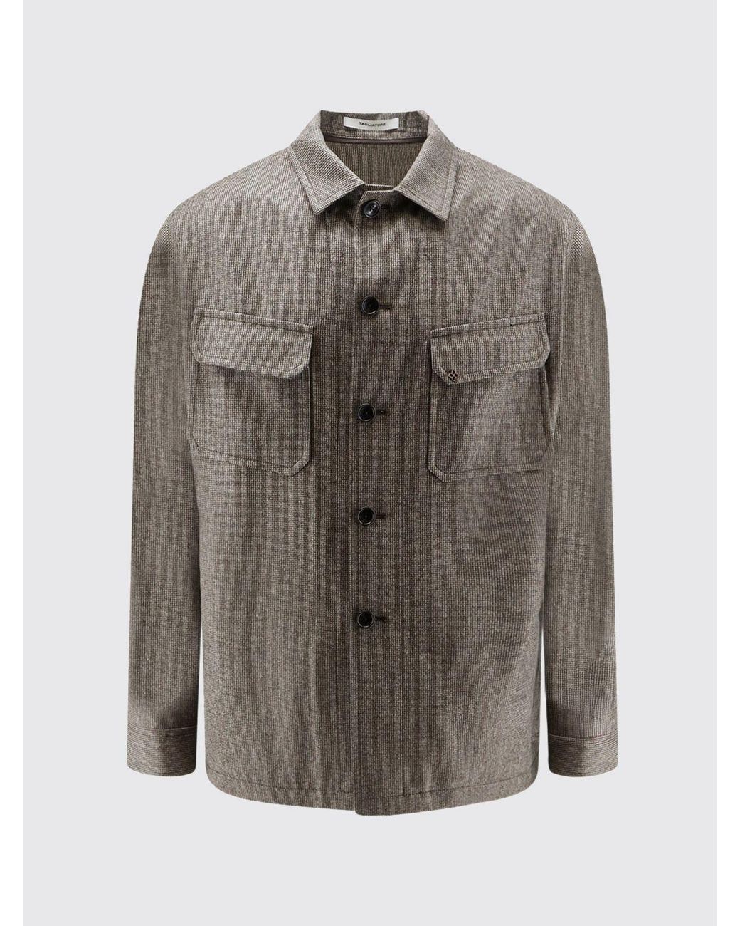 Tagliatore Gray Virgin Wool Shirt Jacket With Flap Pockets And Curved Hem for men
