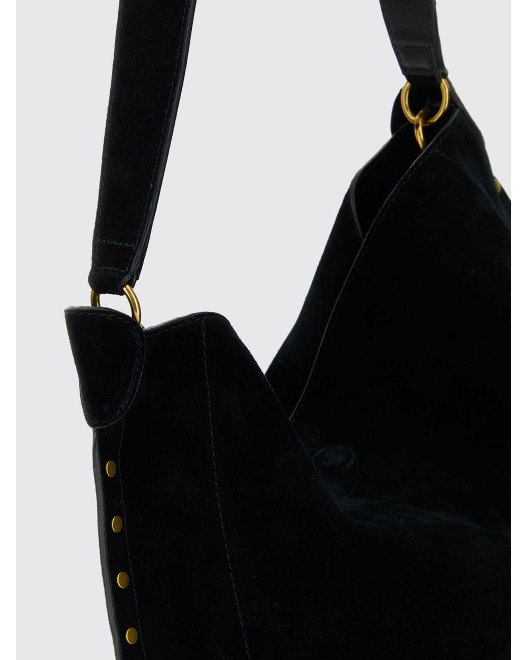 Isabel Marant Black Oskan Suede Hobo Bag With Studs And Half-Moon Shape