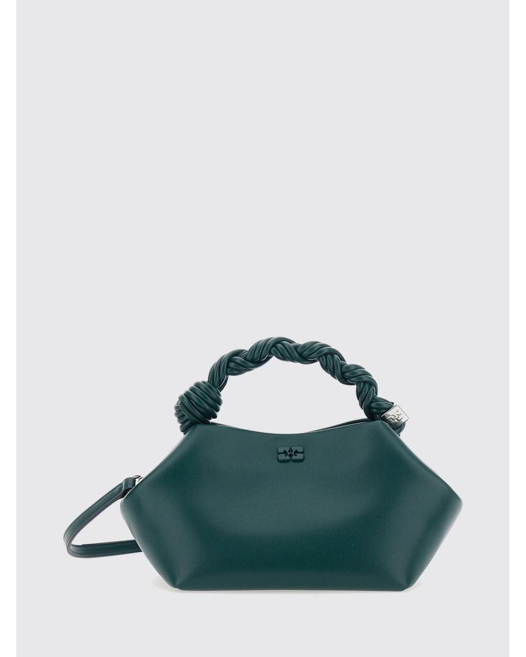Ganni Green Small Bou Vegan Leather Handbag With Braided Handle