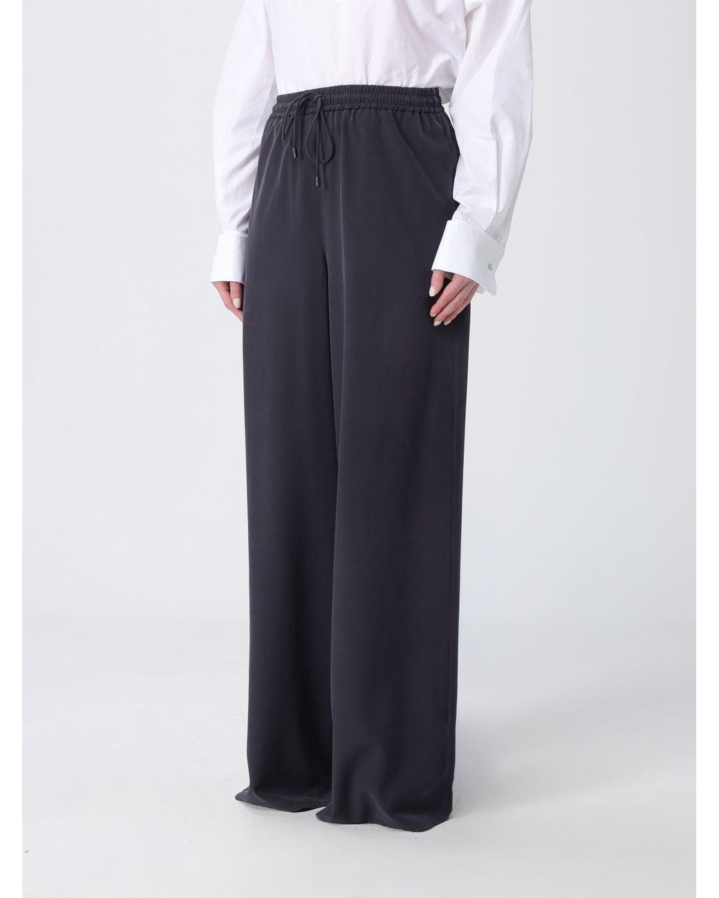 Max Mara Blue Silk Wide-Leg Trousers With Drawstring