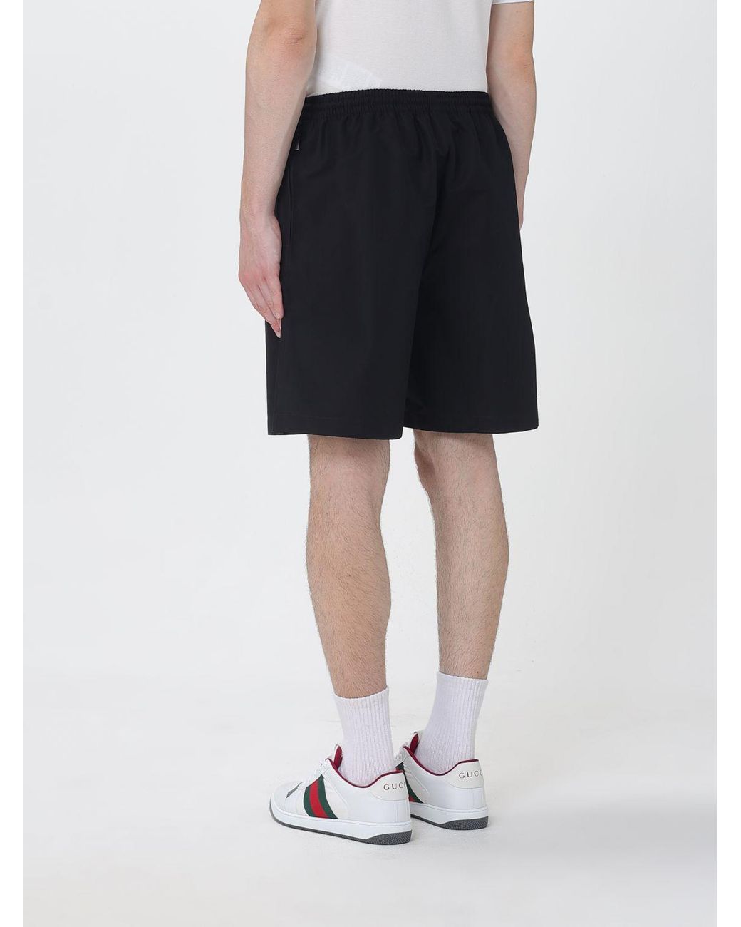 Gucci Black Knee-Length Cotton Sport Shorts With Elasticated Waist for men