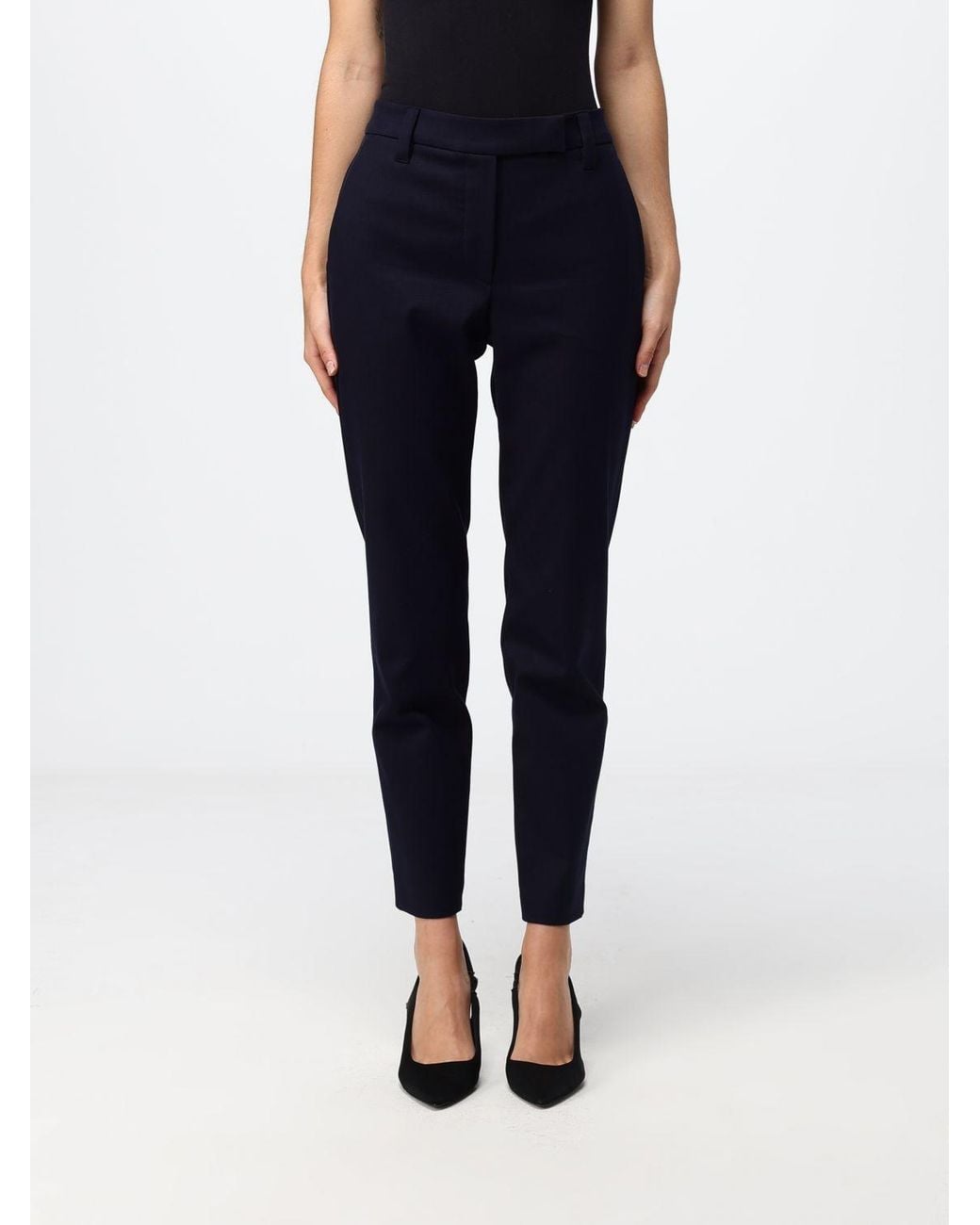 Brunello Cucinelli Blue Skinny Stretch Cotton Trousers With Off-Center Closure