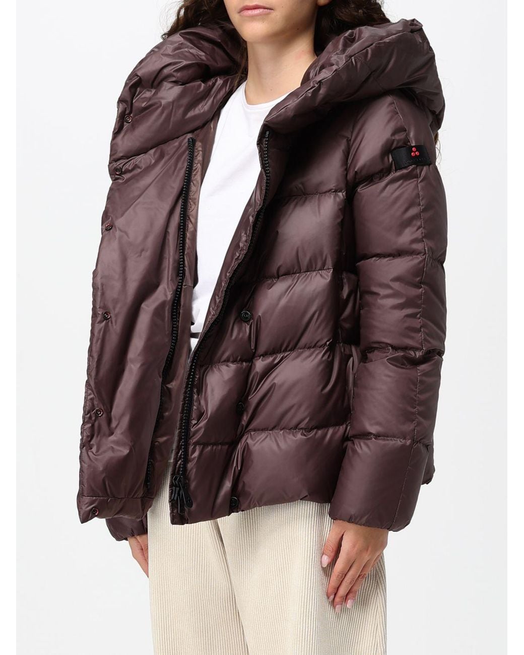 Peuterey Brown Short Quilted Nylon Puffer Jacket With A Hood And Water-Repellent Finish