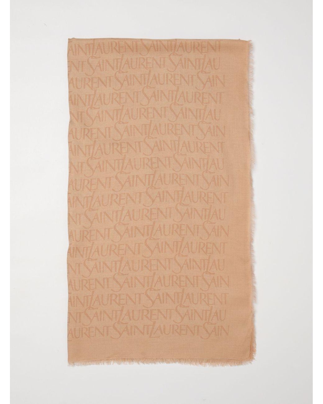 Saint Laurent Natural Modal And Cashmere Scarf With Jacquard Logo